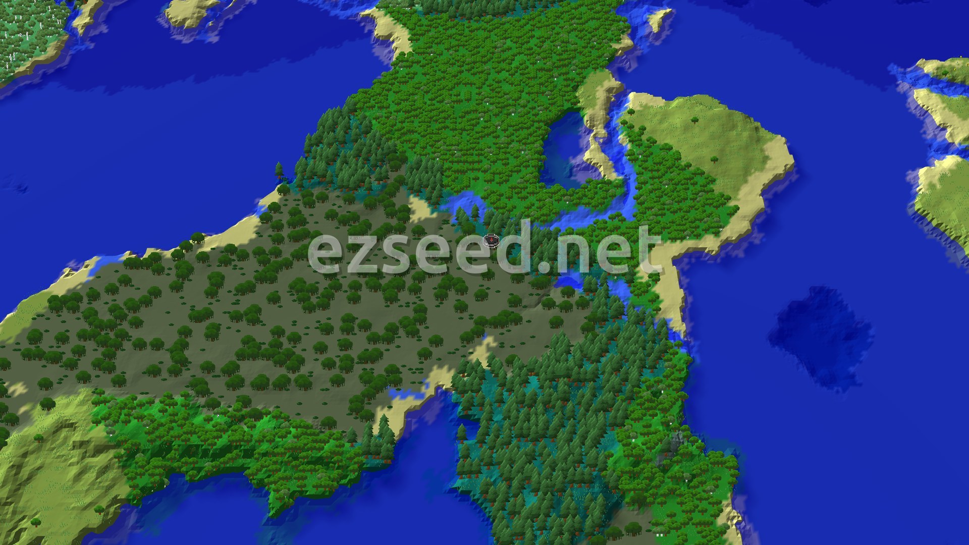 Aerial Minecraft seed map — Swamp Spawn with Nearby Trial Chambers
