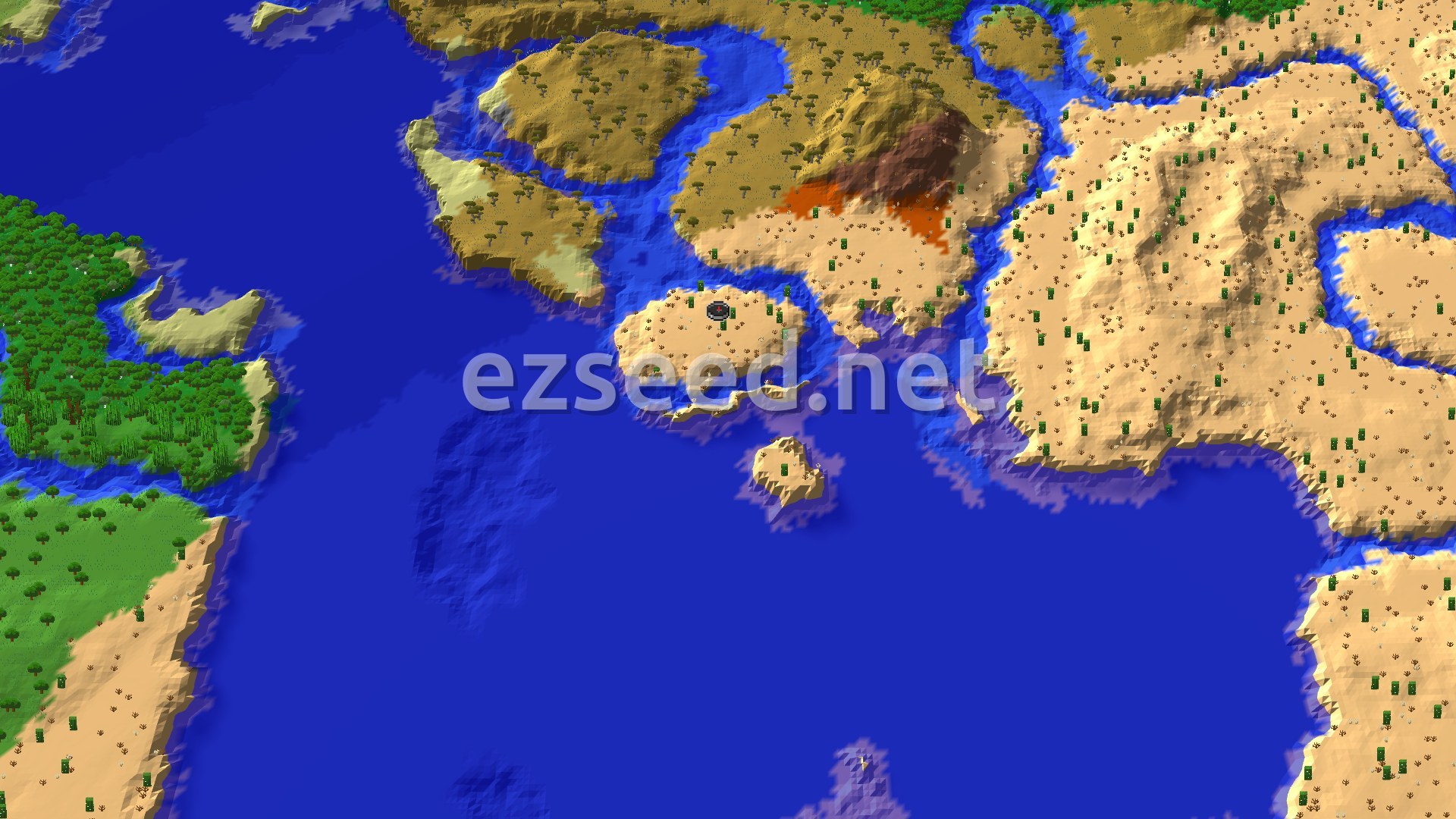 Aerial Minecraft seed map — Desert Village with Nearby Badlands