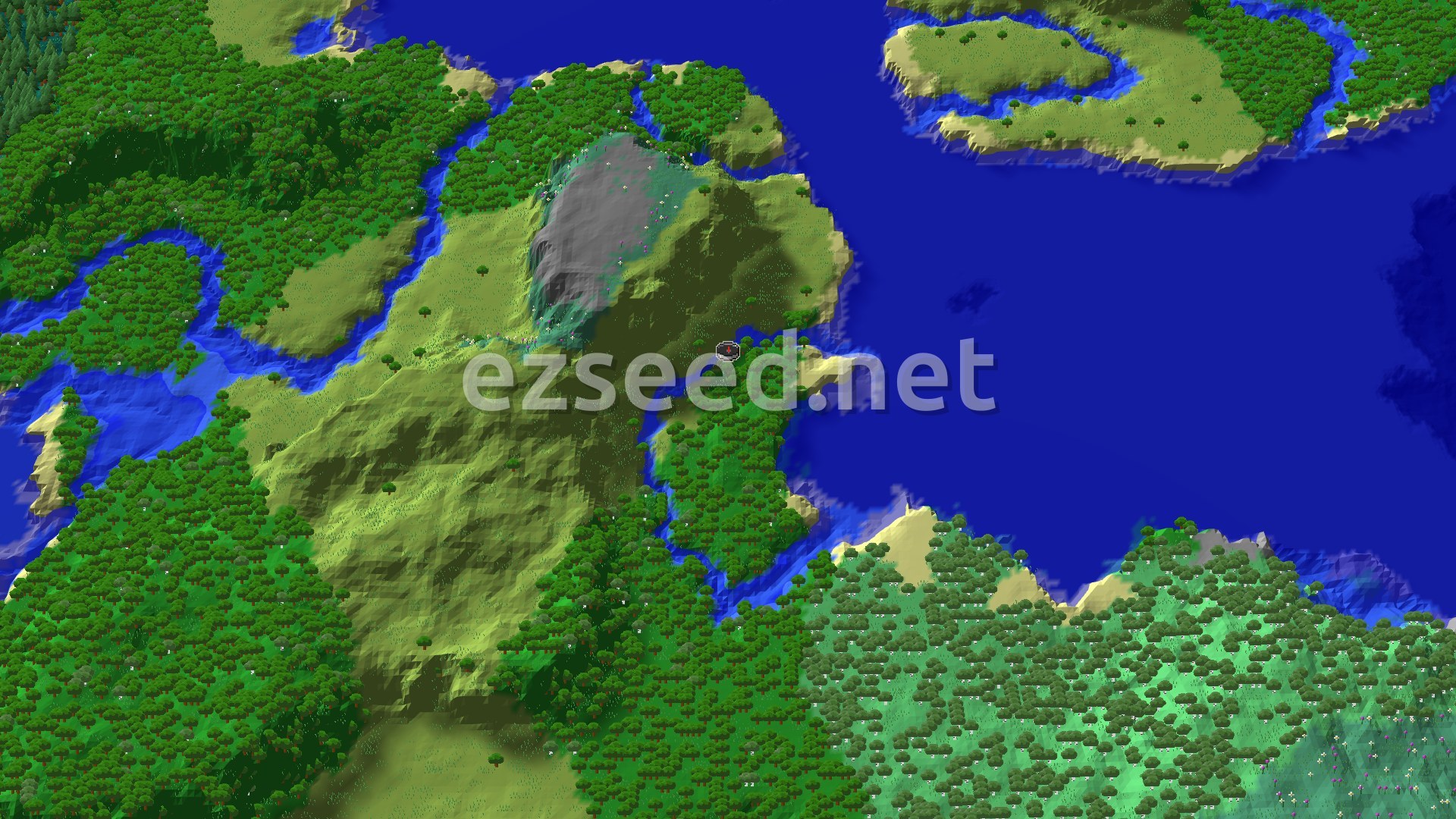 Aerial Minecraft seed map — Ocean Ruin in a Forest Valley