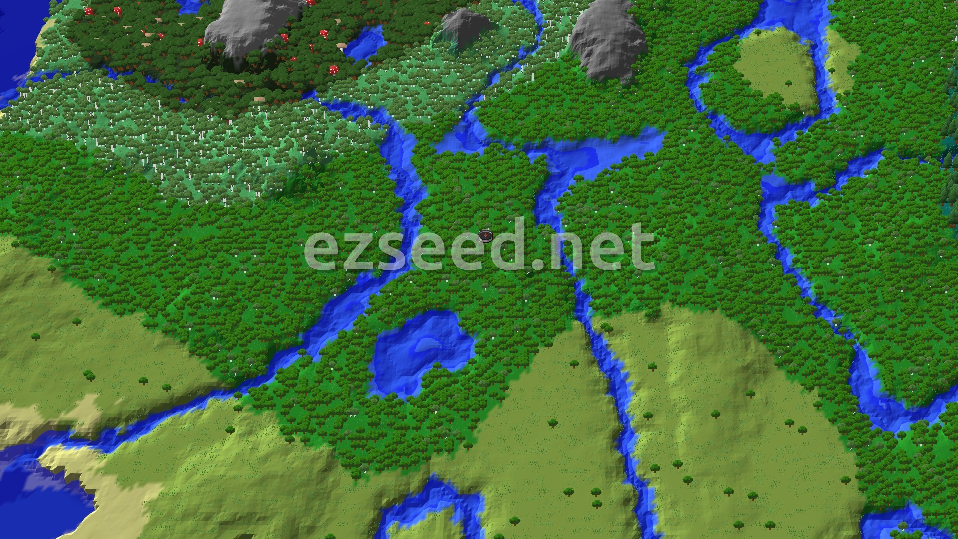 Aerial Minecraft seed map — Trial Chambers and Ruined Portal Near Spawn