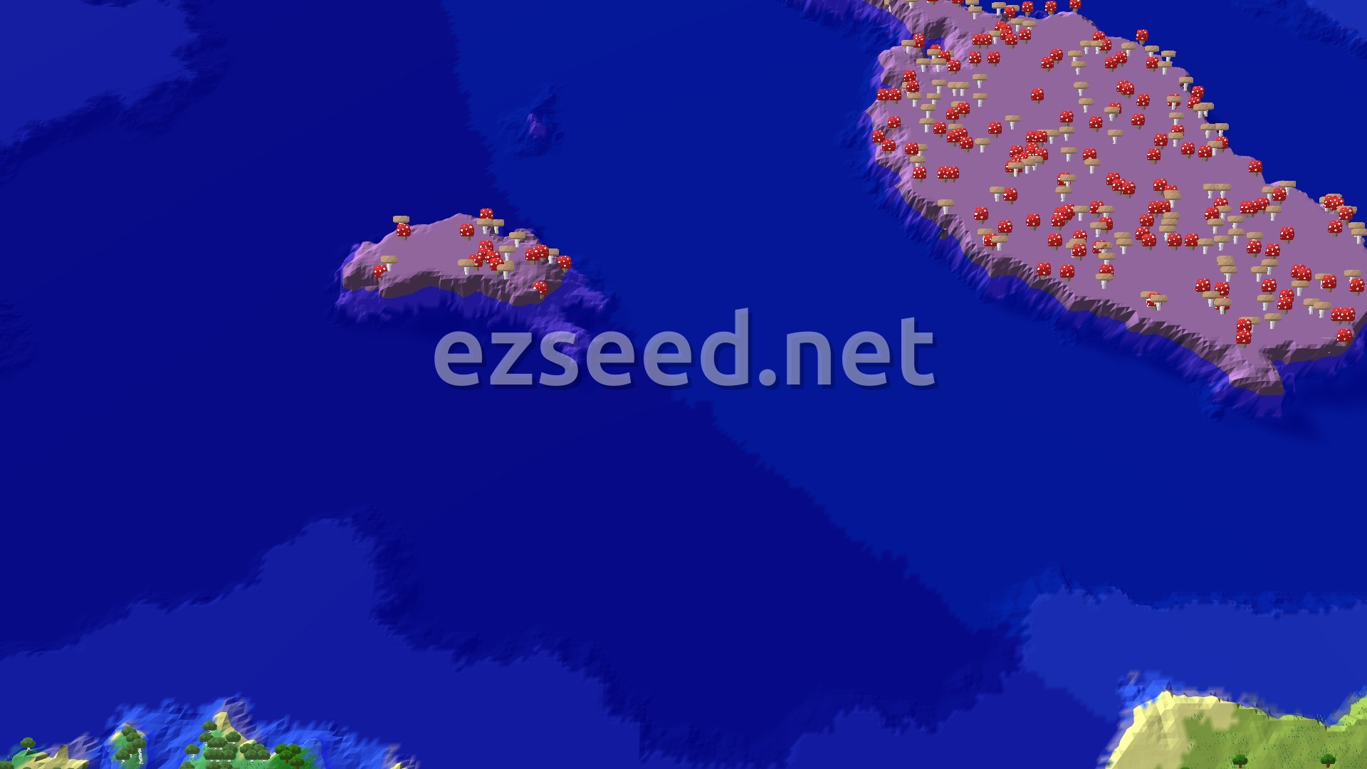Aerial Minecraft seed map — Mushroom Fields and Ancient City