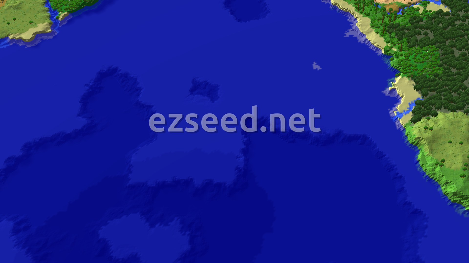 A 3D fly-over of a world with a savanna biome on rolling hills to the right, a beach along the coast, and a large ocean to the left.