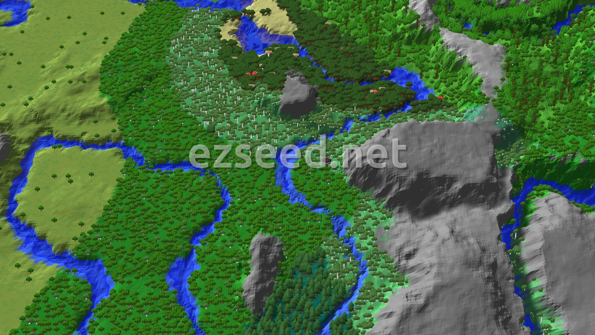 Aerial Minecraft seed map — Spawn Near a Ruined Portal and Trial Chambers