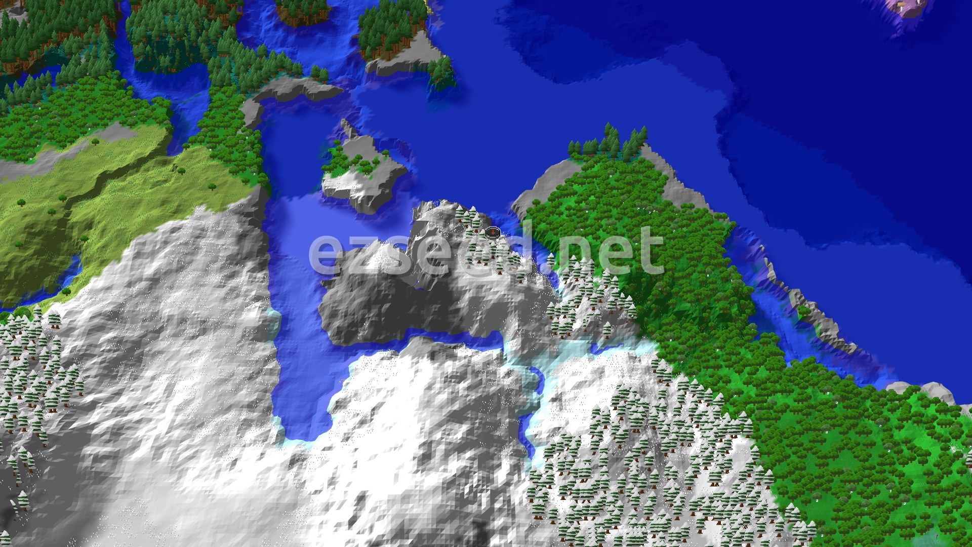 Aerial Minecraft seed map — Ancient City Not Far from Icy Spawn