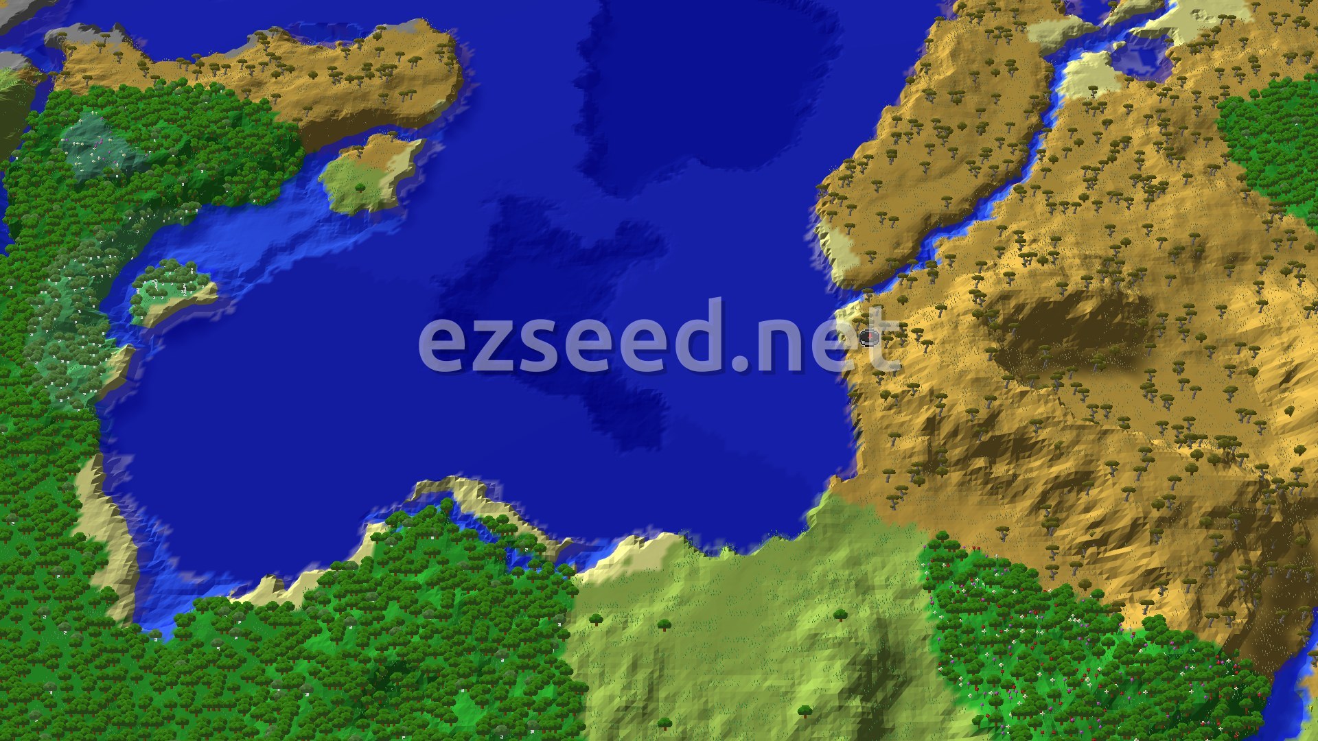 Aerial Minecraft seed map — Savanna Spawn with a Nearby Trial Chambers