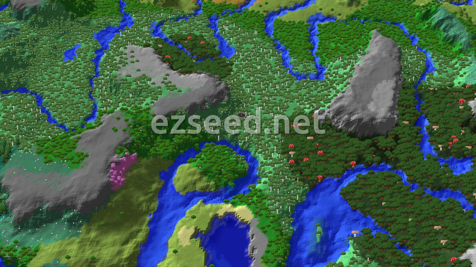 Aerial Minecraft seed map — Spawn in Old Growth Birch Forest with Lush Caves Below