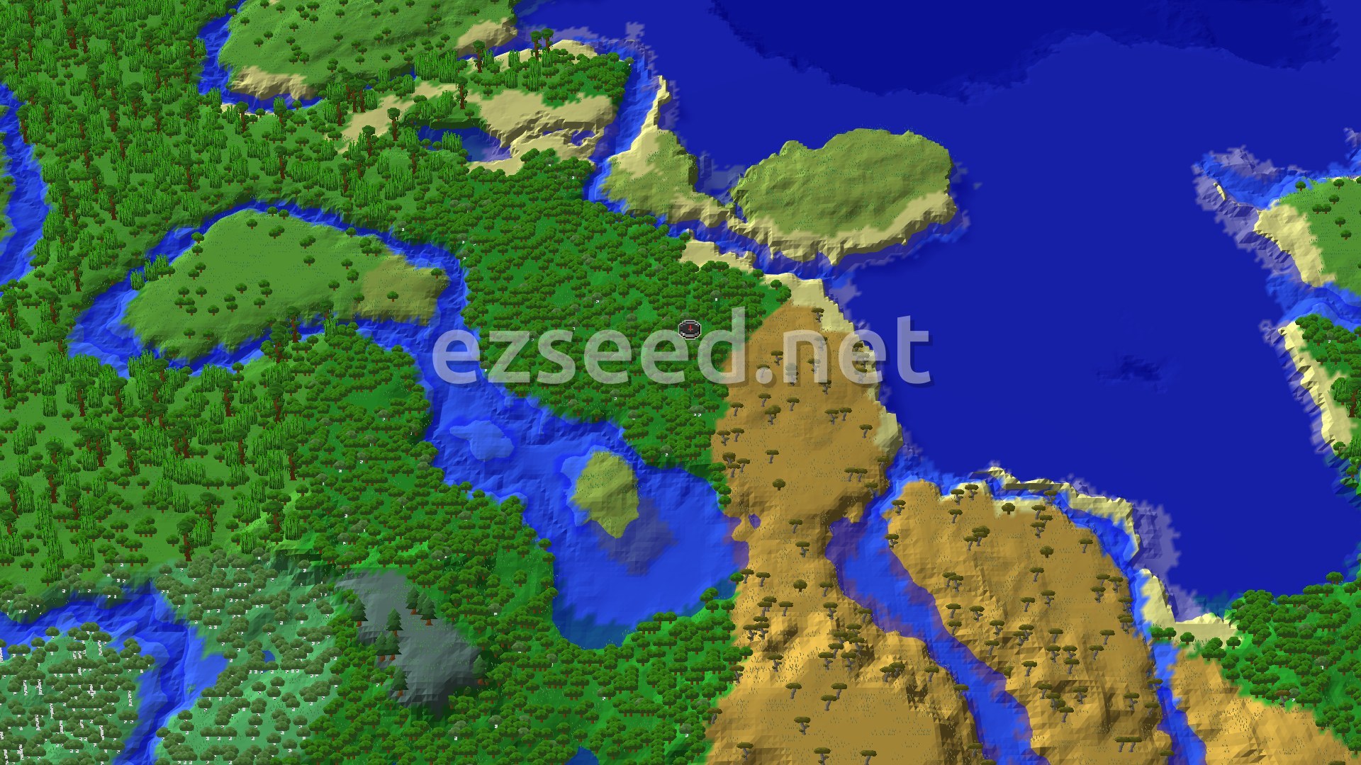 Aerial Minecraft seed map — Ancient City Not Far From Forest Spawn