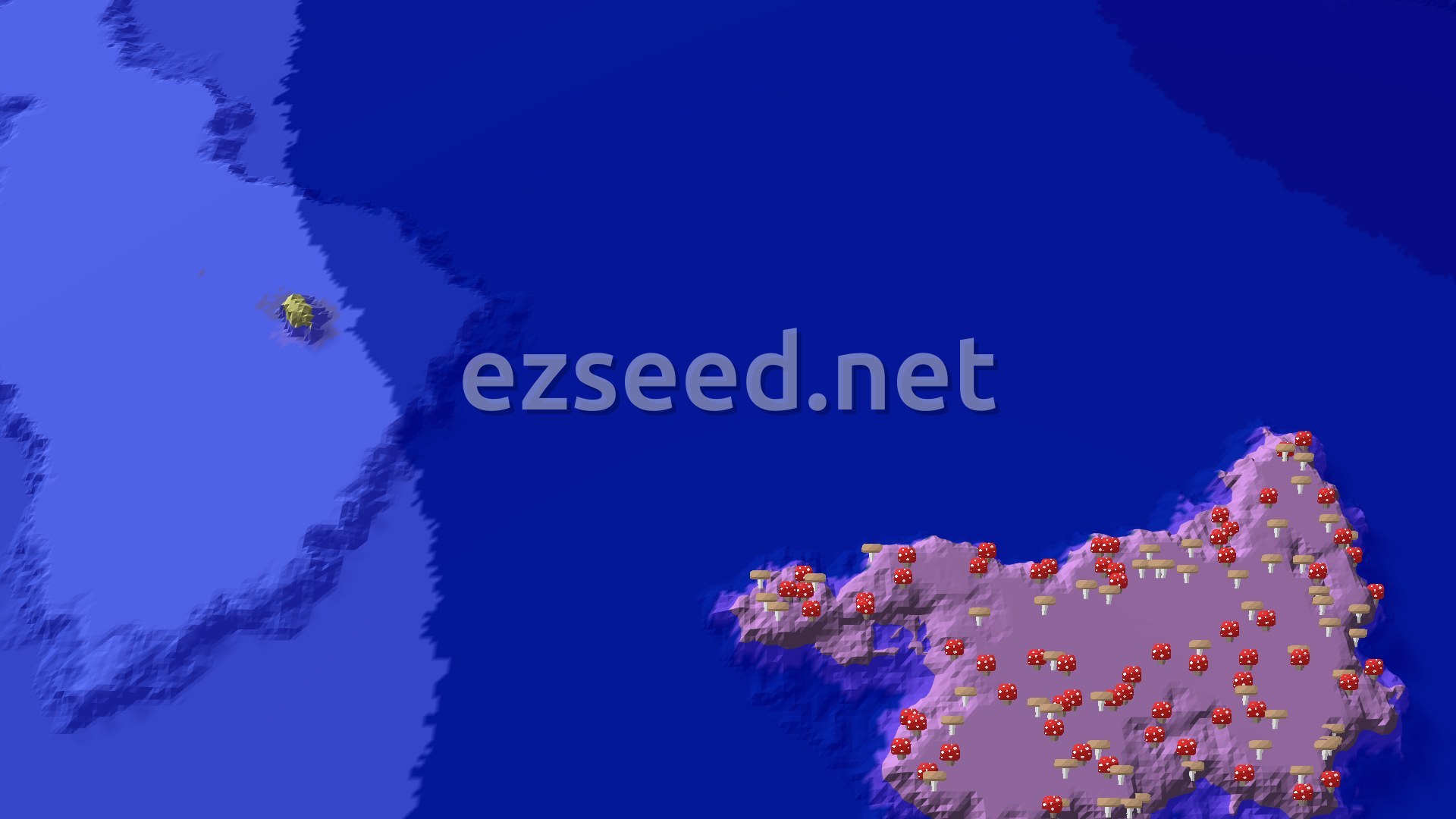 Aerial Minecraft seed map — Ice Spikes and Mushroom Fields Close to Spawn