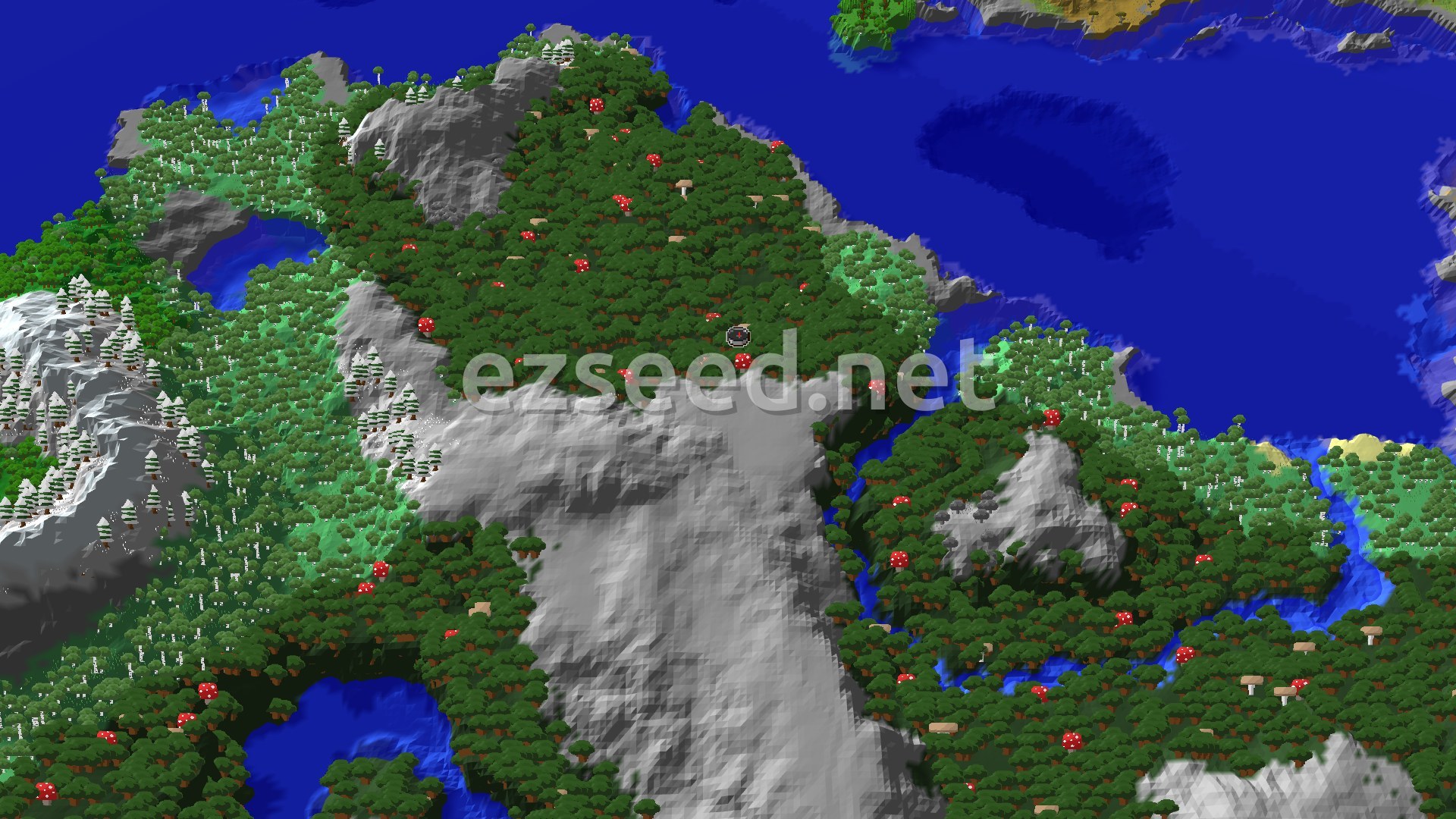 Aerial Minecraft seed map — Dark Forest Spawn with Nearby Ancient City