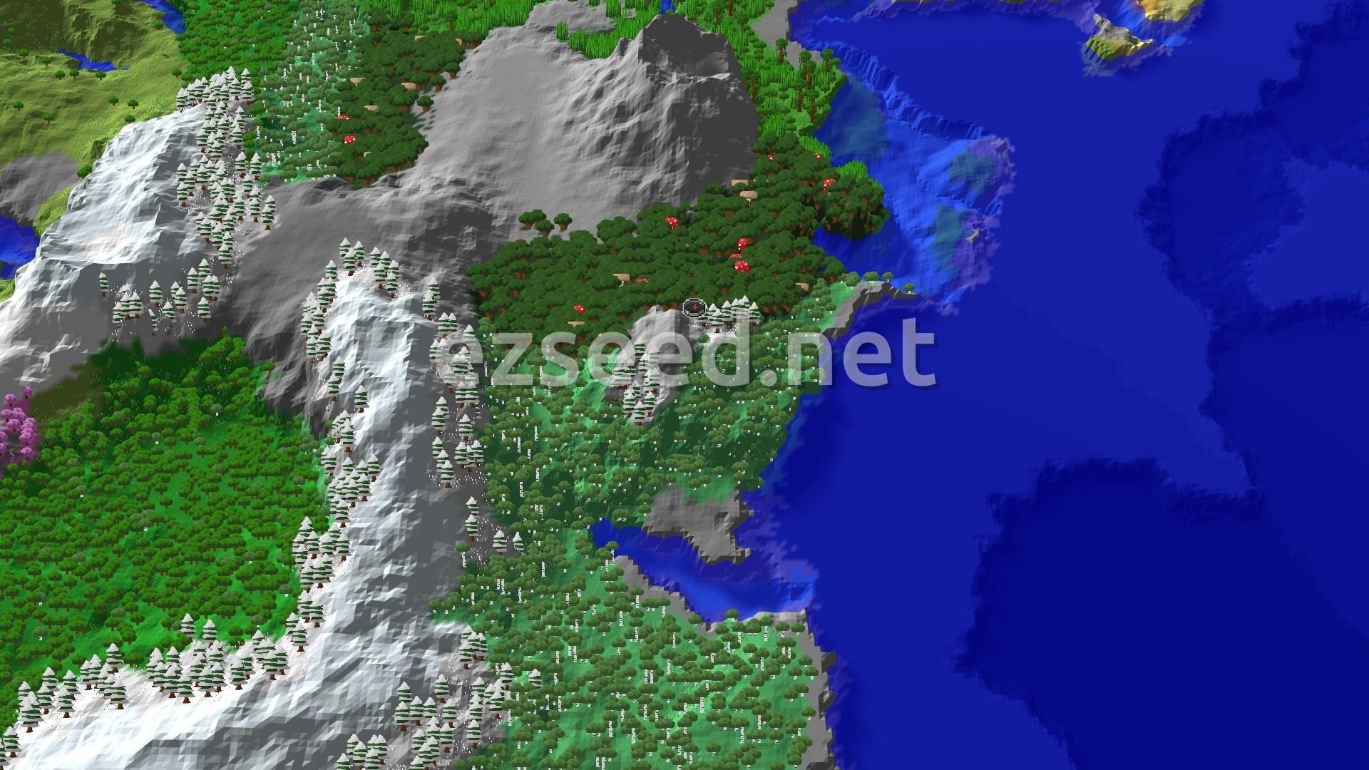 Aerial Minecraft seed map — Bamboo Jungle and Ancient City