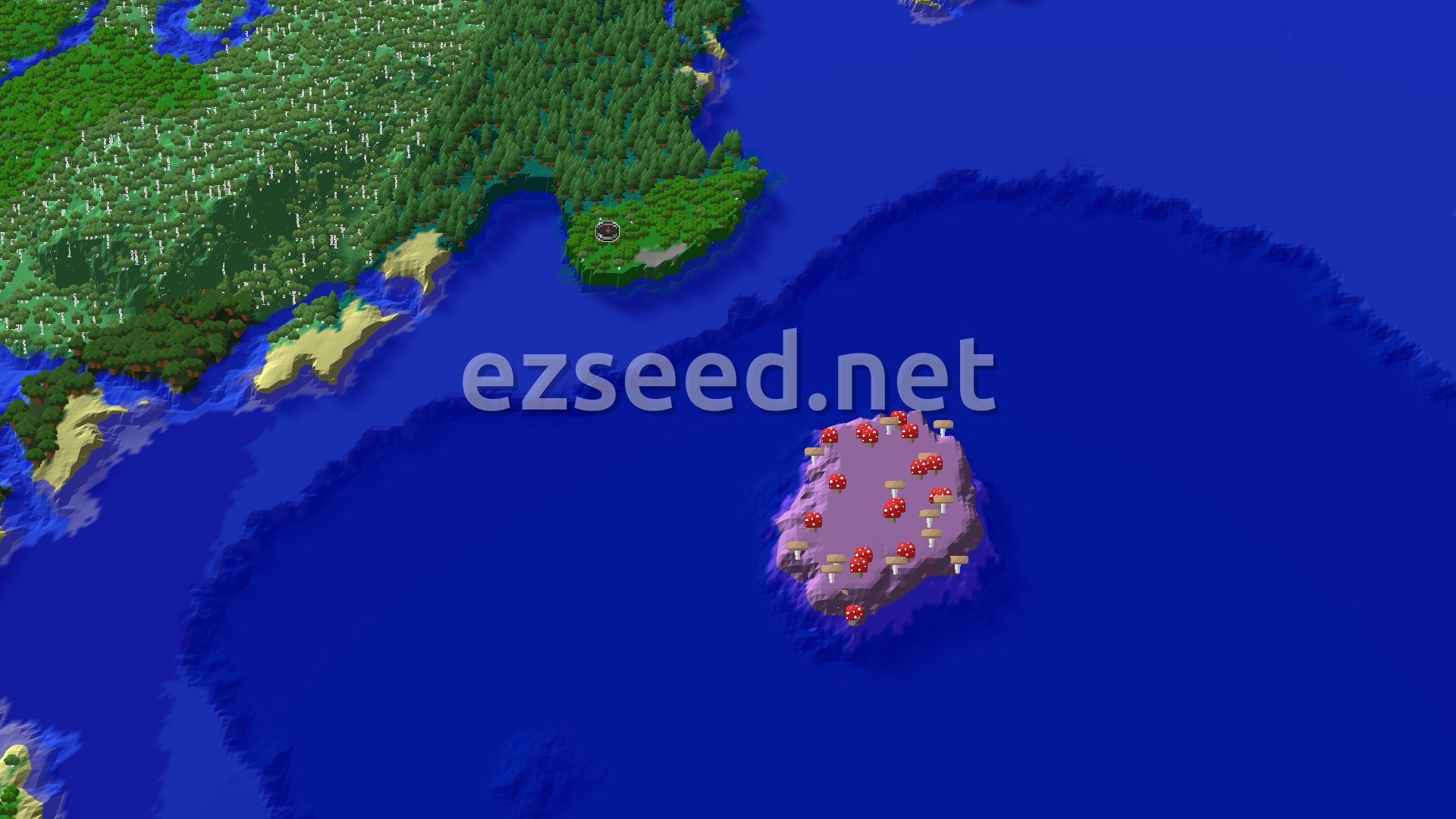 An aerial view of a forest peninsula surrounded by cold ocean, with taiga and old growth birch forest nearby.