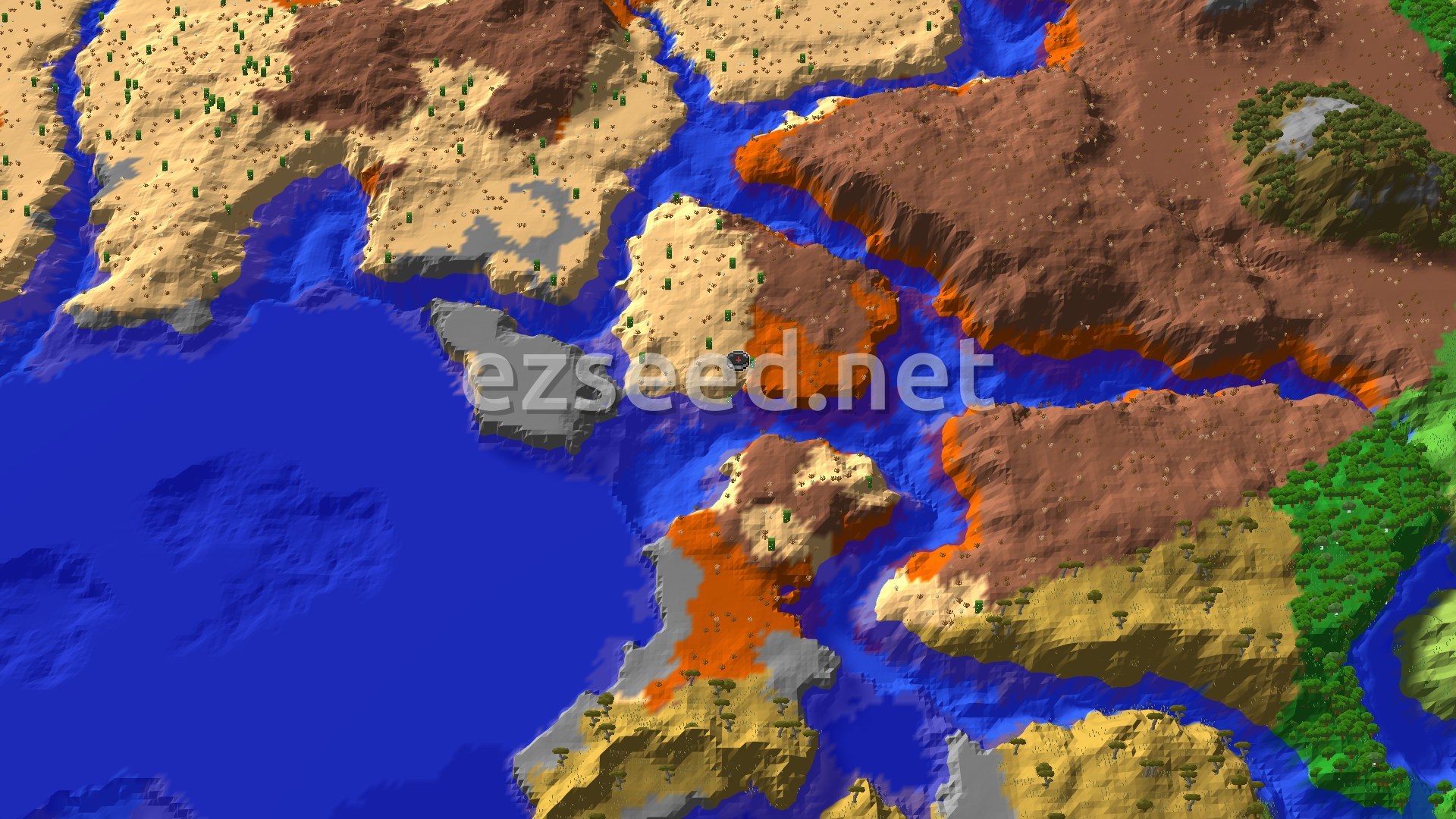 Aerial Minecraft seed map — Desert Spawn with Nearby Ancient City
