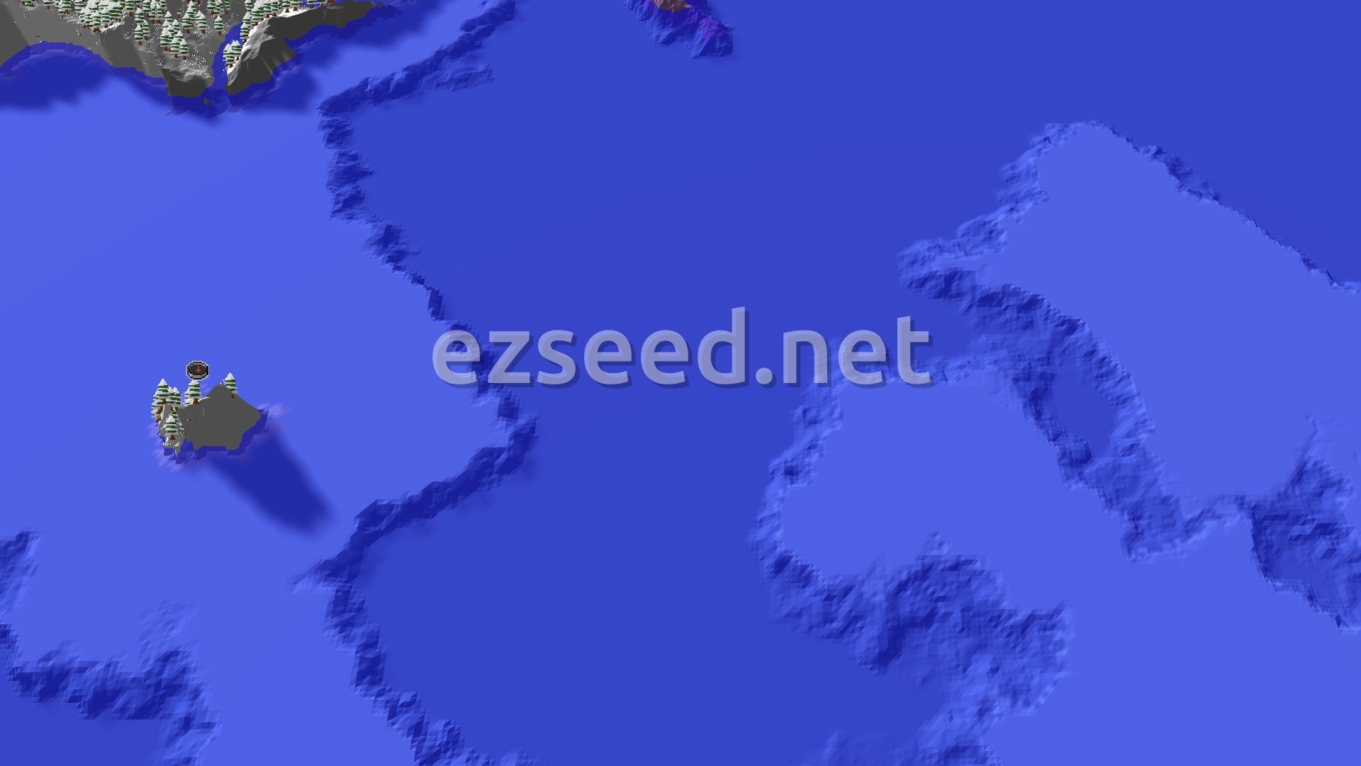 Aerial Minecraft seed map — Spawn on a Tiny Grove Island in a Frozen Ocean