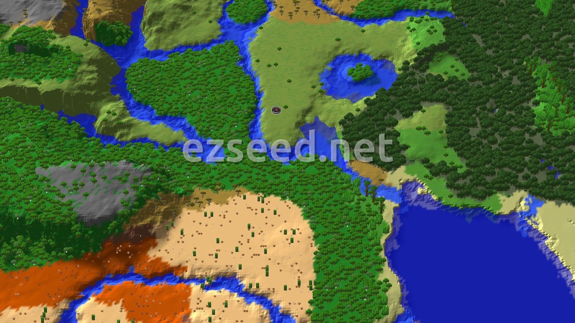 Aerial Minecraft seed map — Spawn in Plains with Mangrove Swamp Nearby