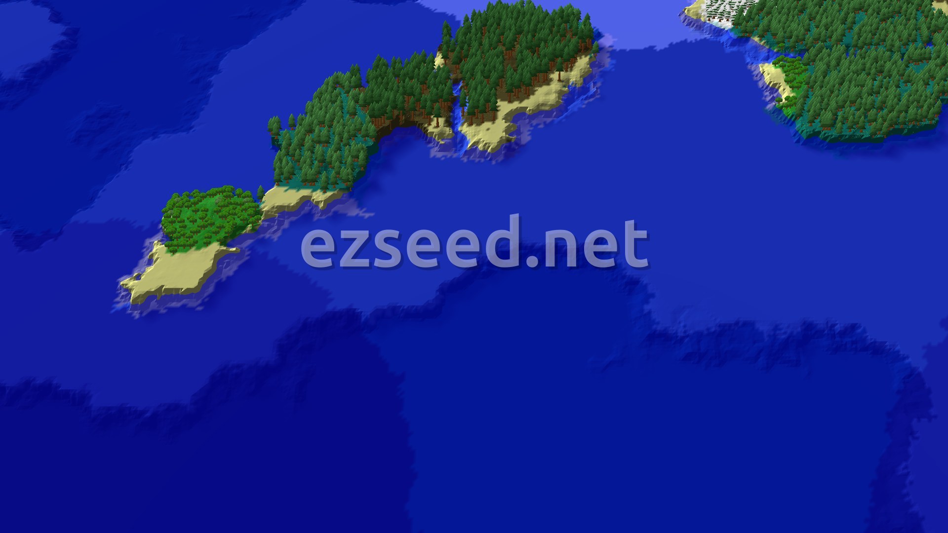 An aerial view showing a central island covered in dense green trees, surrounded by blue ocean, with a smaller green island to the southwest.