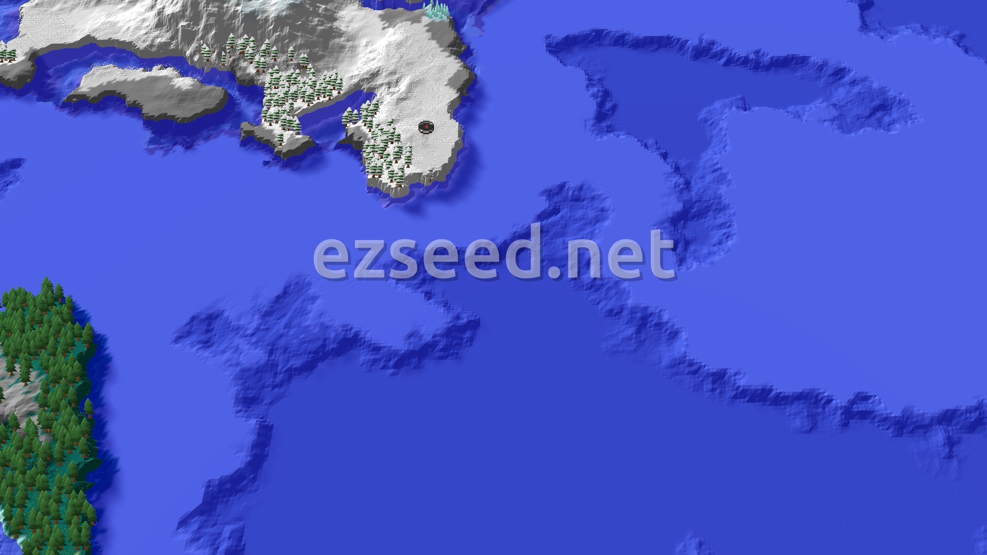Aerial Minecraft seed map — Frozen Ocean and Ice Spikes Near Spawn