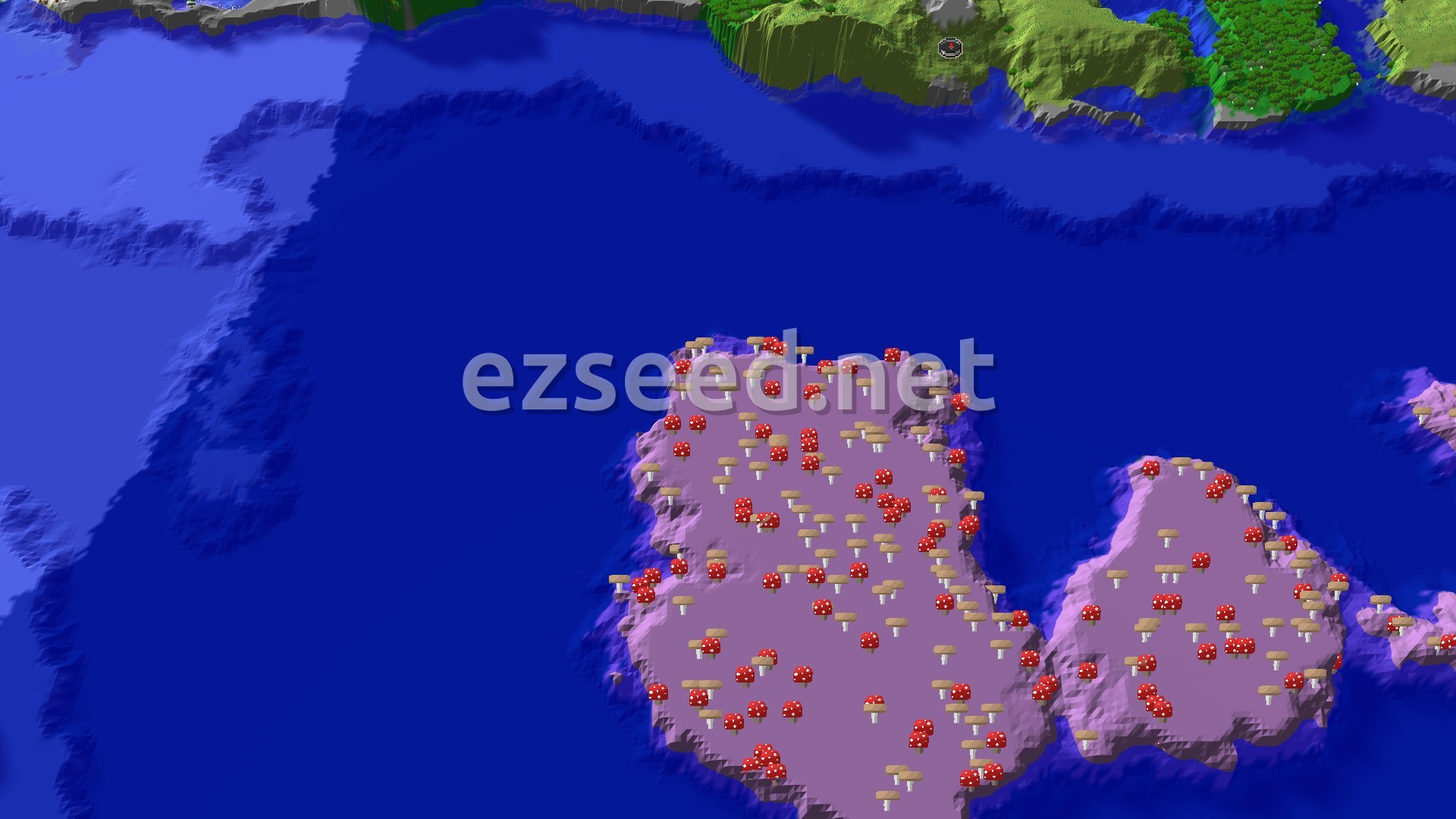 Aerial Minecraft seed map — Mushroom Fields and Close Ancient City