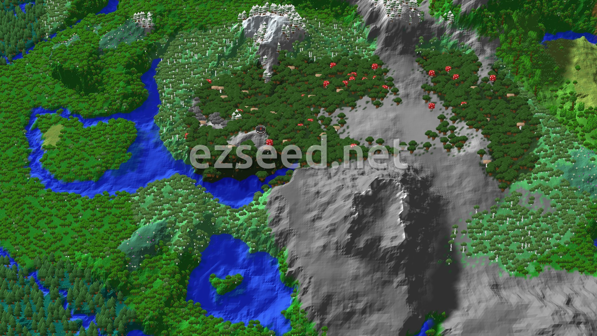 Aerial Minecraft seed map — Dark Forest Spawn with Close Ancient City