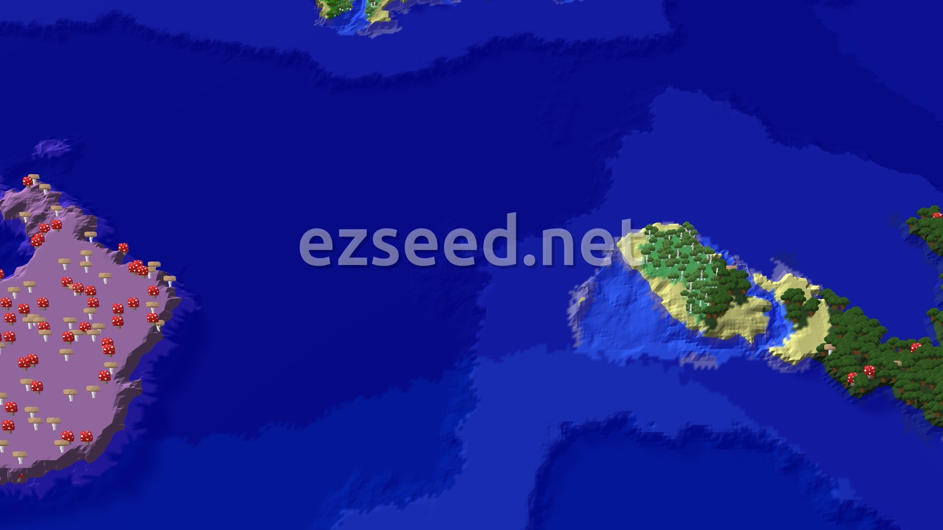 A sweeping view of a forest and cold ocean landscape at sunrise, with a small marker indicating the spawn point.
