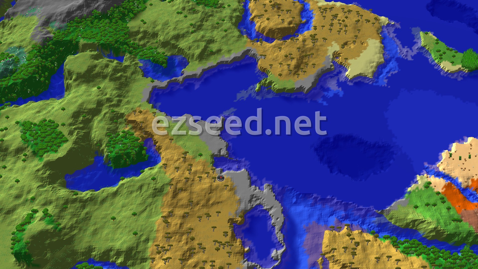 Aerial Minecraft seed map — Savanna Spawn with Trial Chambers Nearby