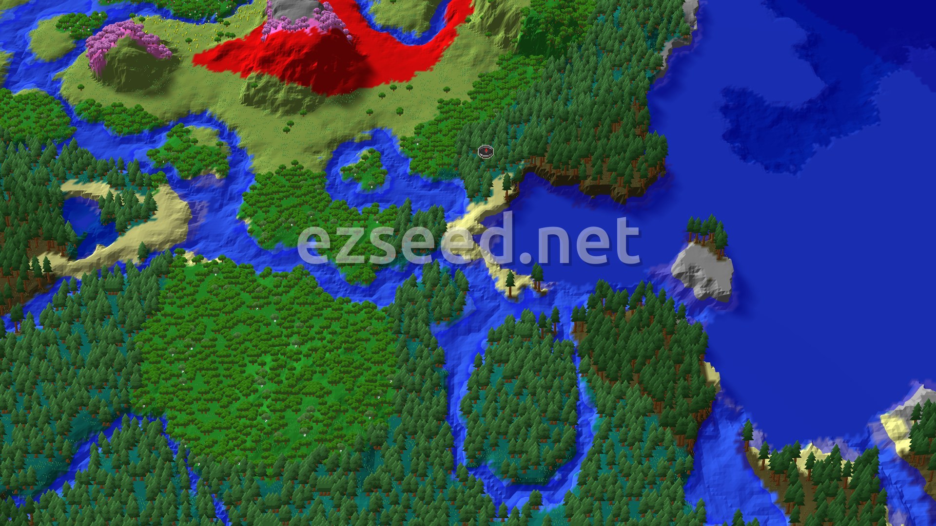 Aerial Minecraft seed map — Dappled Forest Next to a Taiga Village
