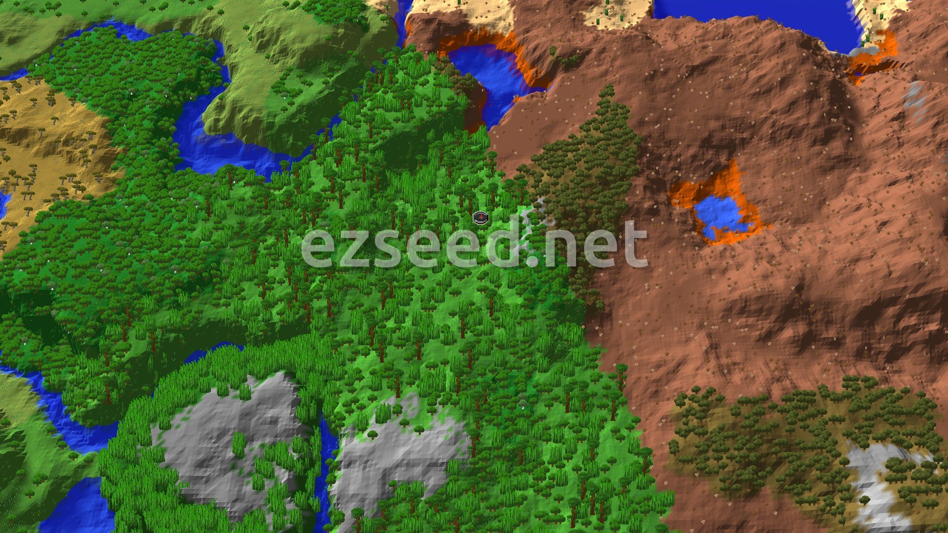 Aerial Minecraft seed map — Jungle Spawn with Nearby Ancient City and Ruined Portal