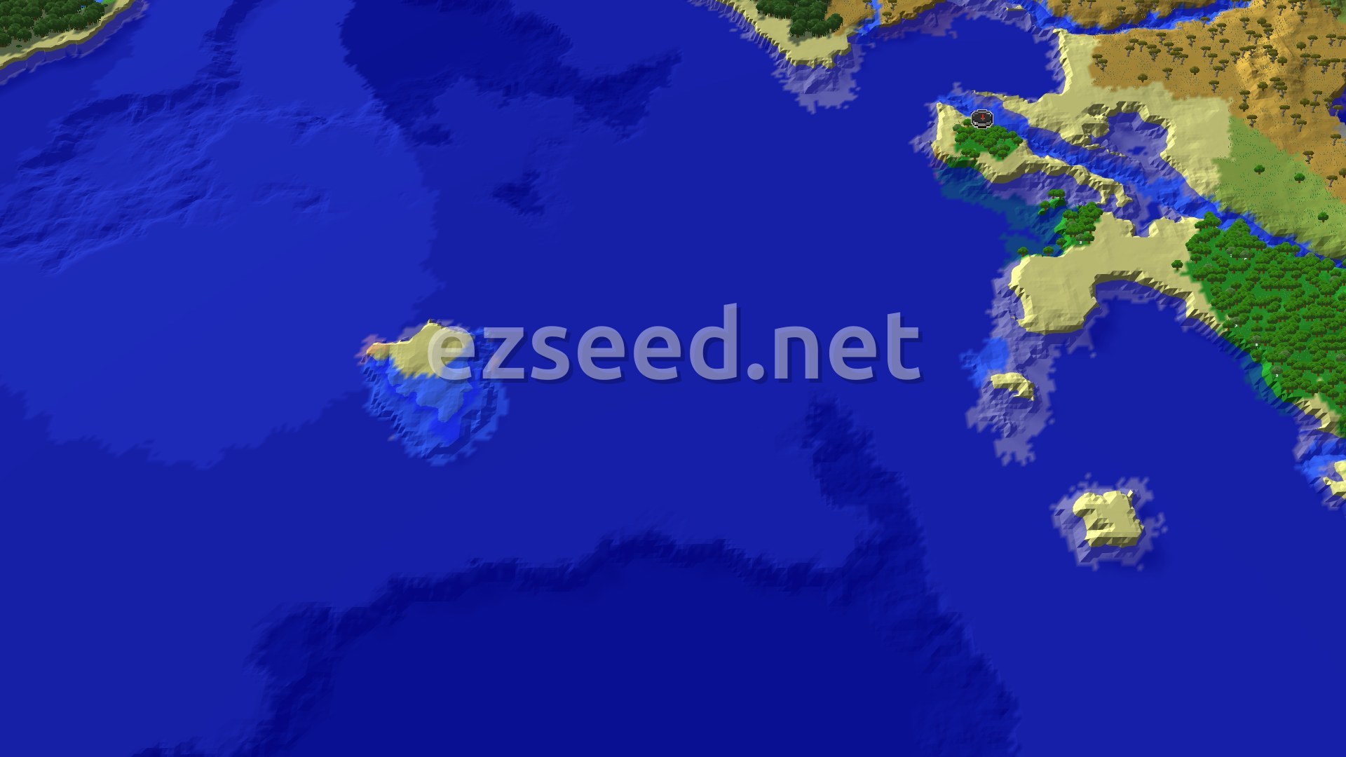 Aerial Minecraft seed map — Spawn in a Forest, zombie village nearby