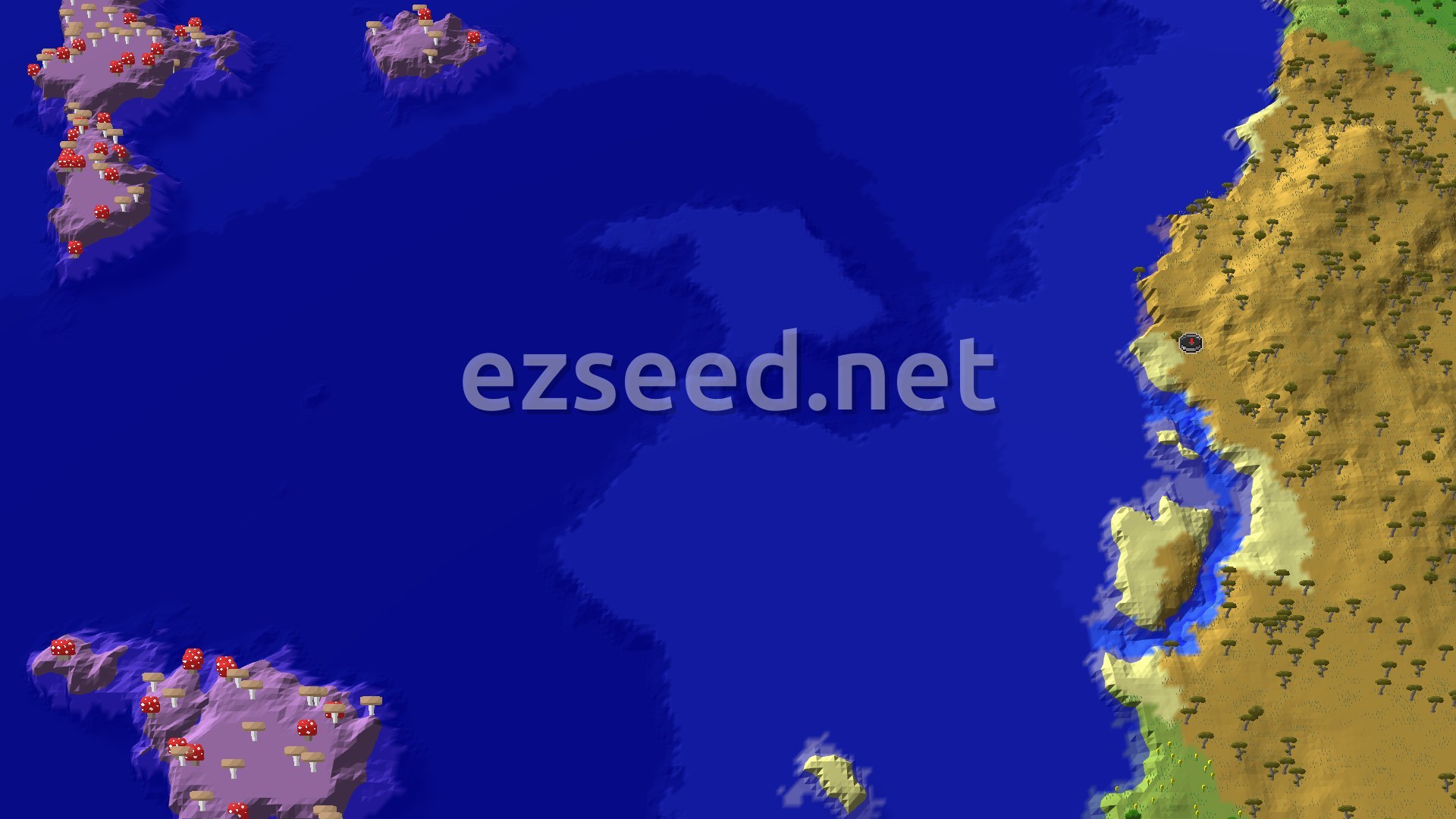 Aerial Minecraft seed map — Abandoned Village and Ocean Monument Near Spawn