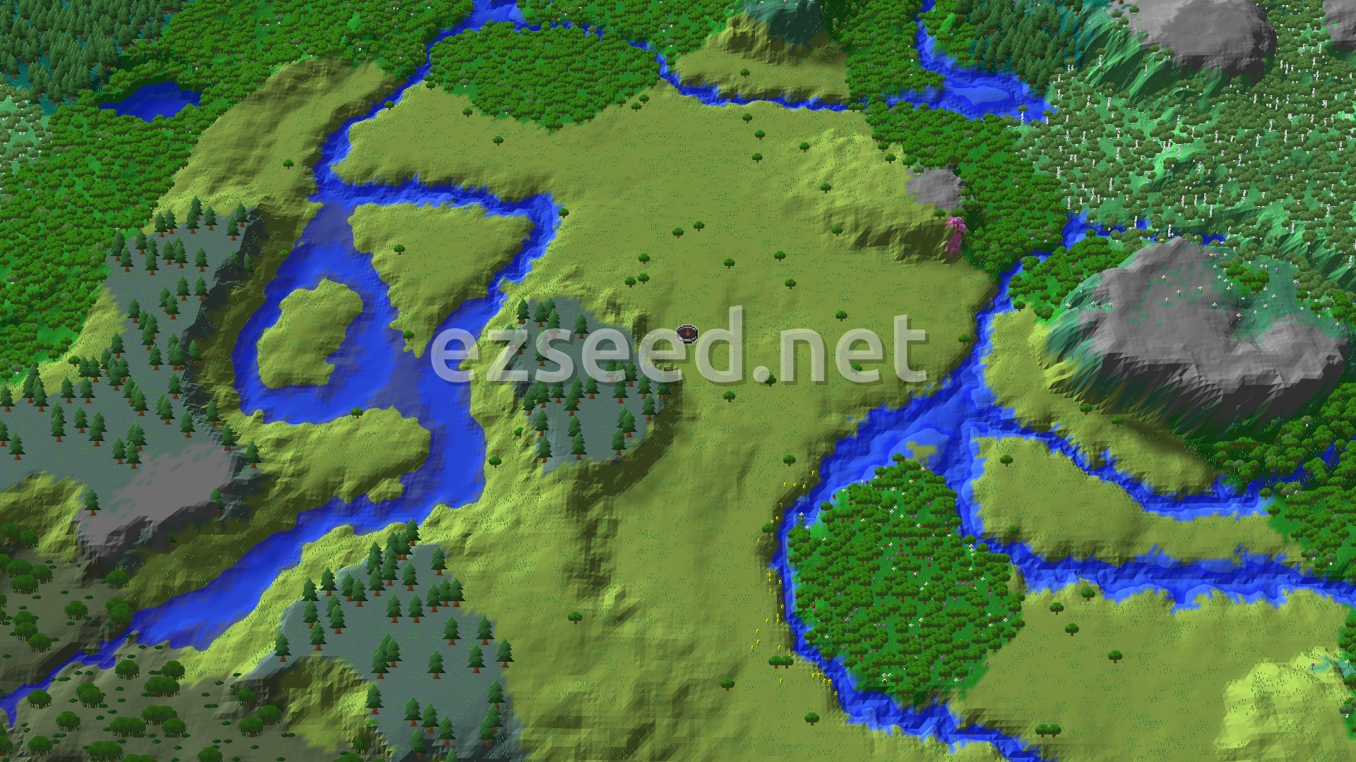 Aerial Minecraft seed map — Abandoned Village Next to Spawn