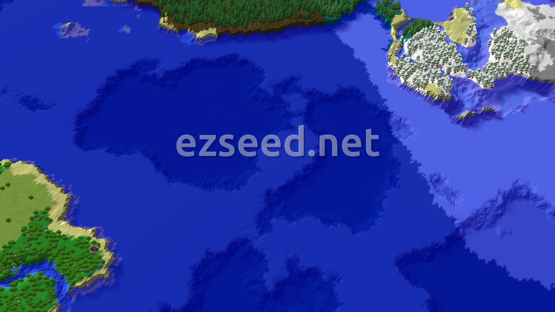 Aerial Minecraft seed map — Spawn on a Beach with a Nearby Ruined Portal