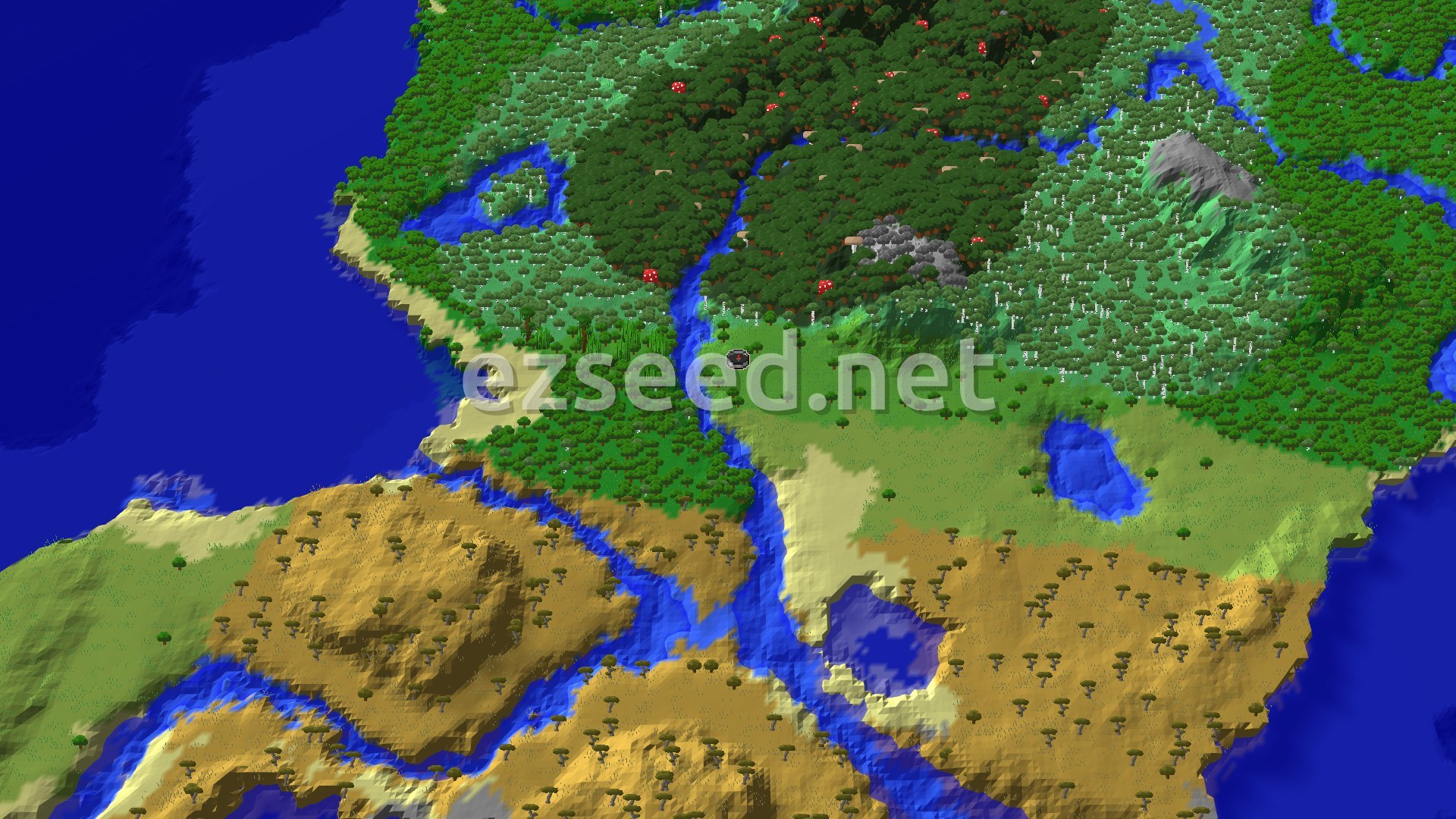 Aerial Minecraft seed map — Pale Garden and Lush Caves Near Jungle Spawn