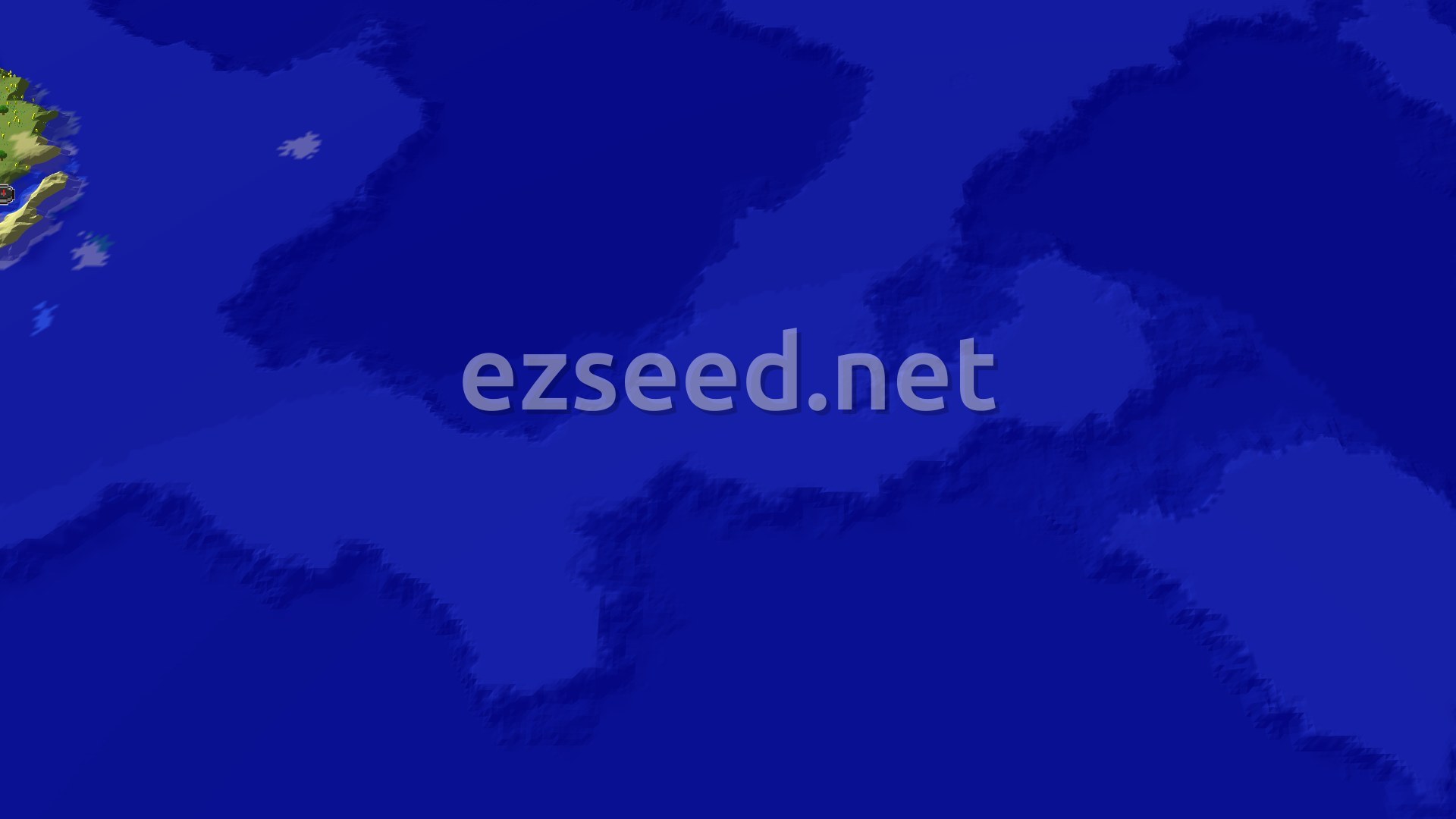 A 3D fly-over of the world around spawn, showing a small island with a beach and some trees, surrounded by vast ocean.