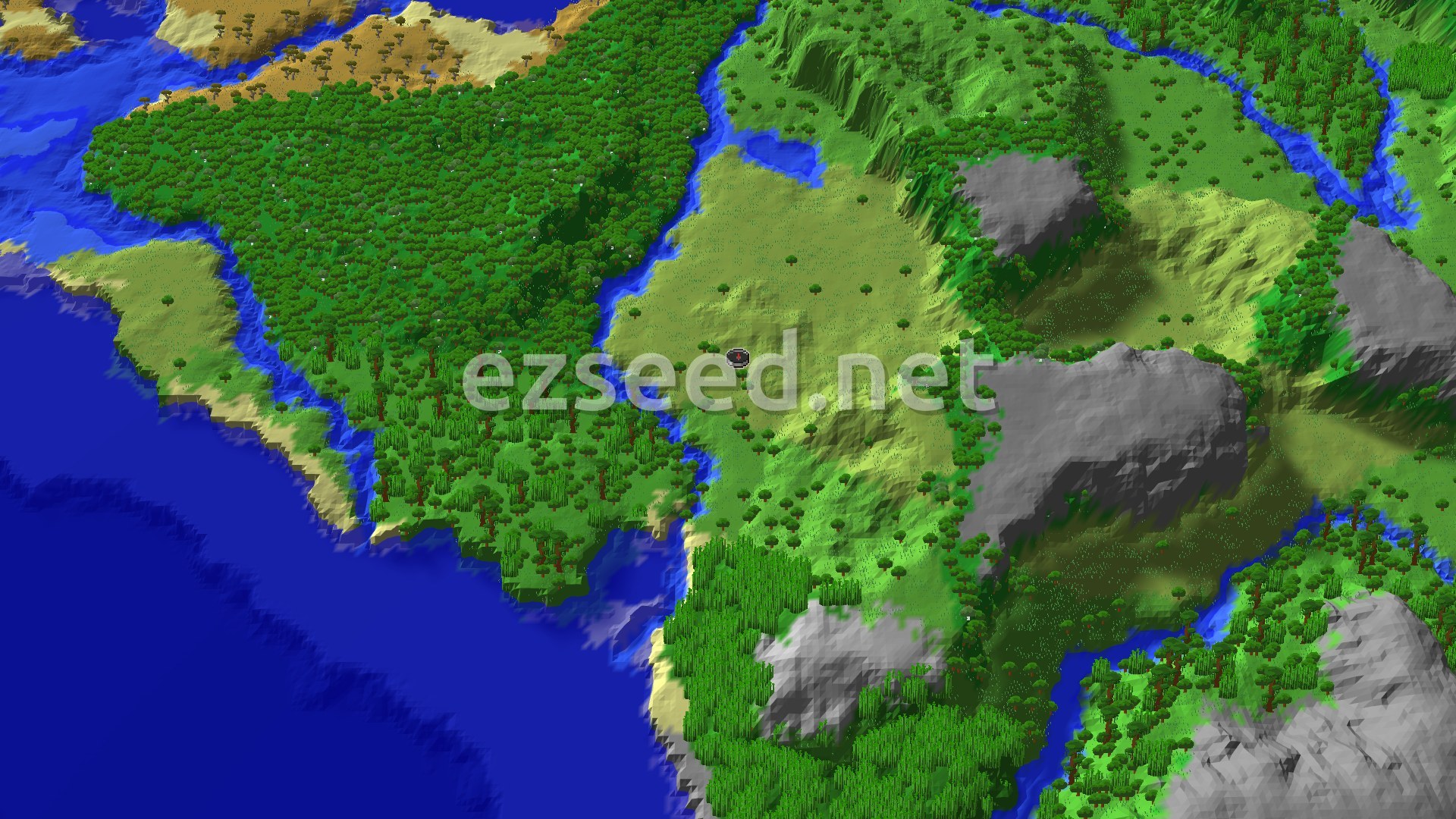 Aerial Minecraft seed map — Bamboo Jungle Near Spawn in a Lush World