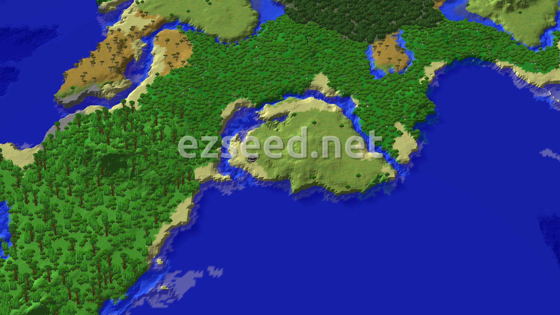 Aerial Minecraft seed map — Jungle Temple Near Spawn With Lush Caves Below