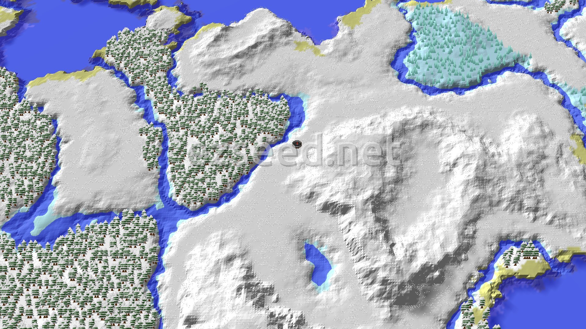 Aerial Minecraft seed map — Frozen Start With A Nearby Zombie Village