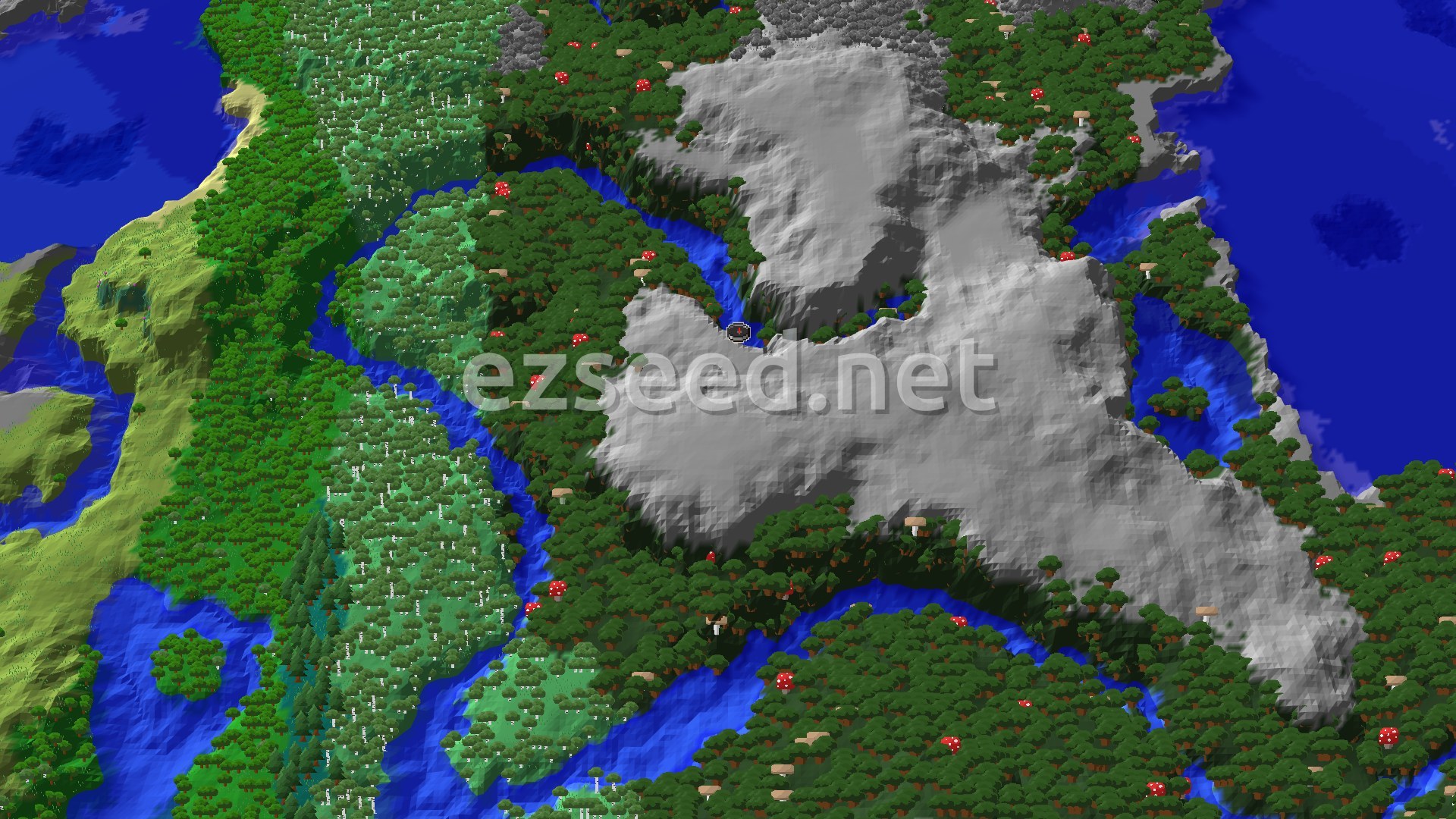 Aerial Minecraft seed map — Dark Forest Spawn with Close Ancient City