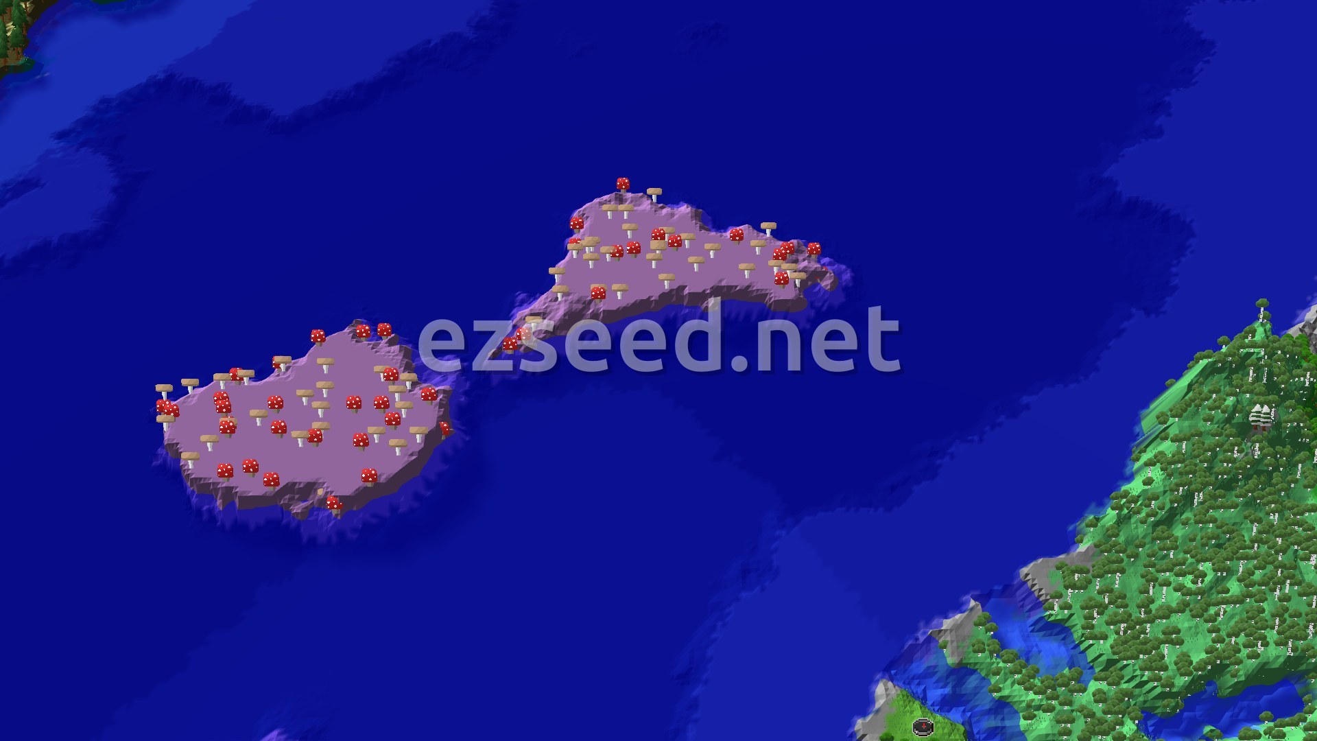 Aerial Minecraft seed map — Mushroom Fields and Ancient City