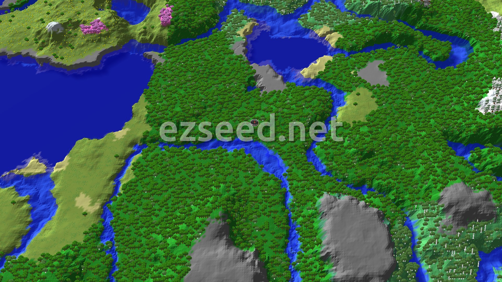 Aerial Minecraft seed map — Forest Spawn with Nearby Trial Chambers