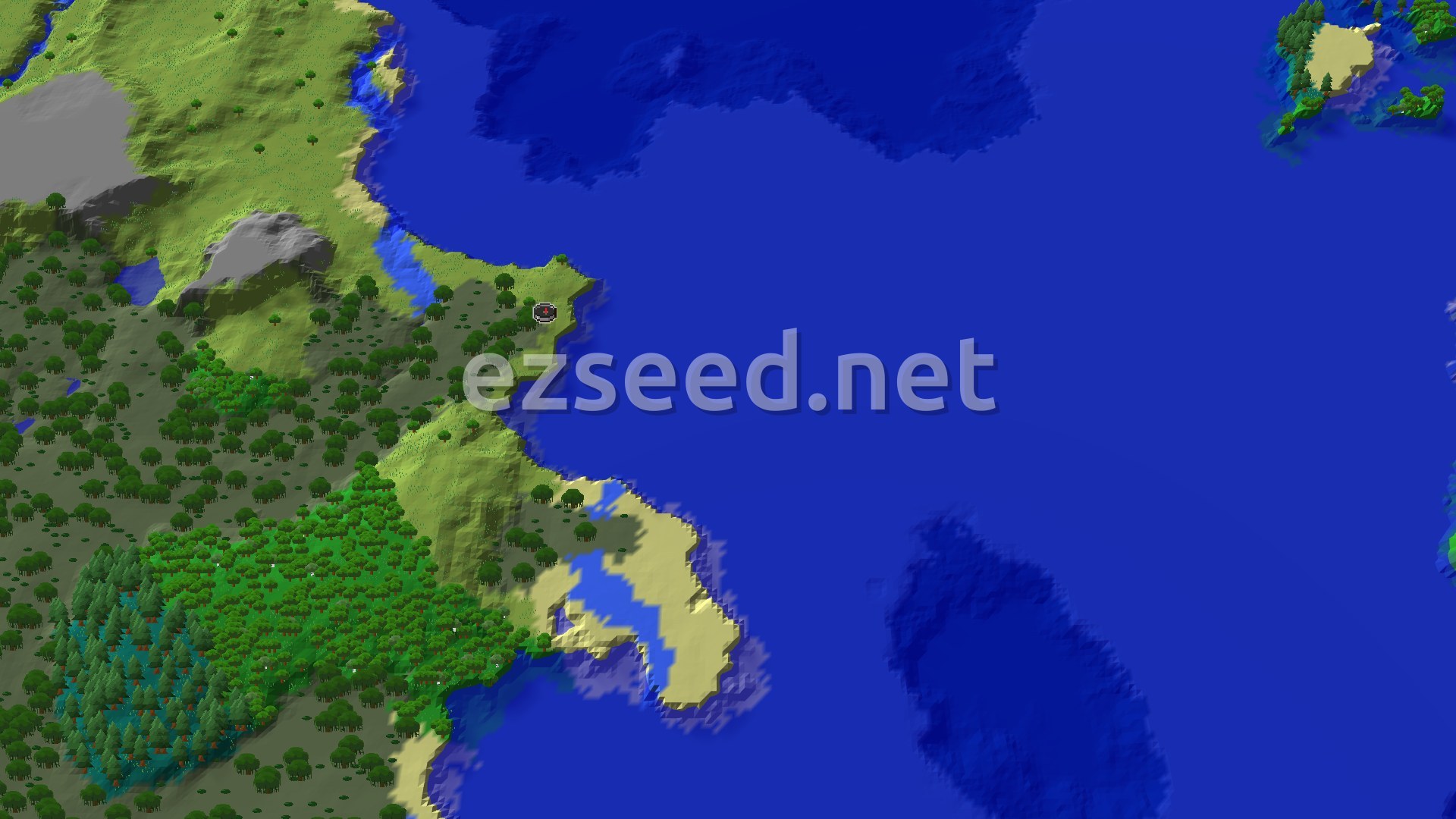 Aerial Minecraft seed map — Spawn Near a Shipwreck and Ocean Ruin