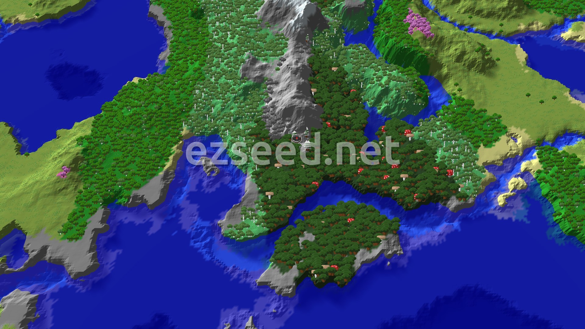 Aerial Minecraft seed map — Pale Garden and Lush Caves at Spawn
