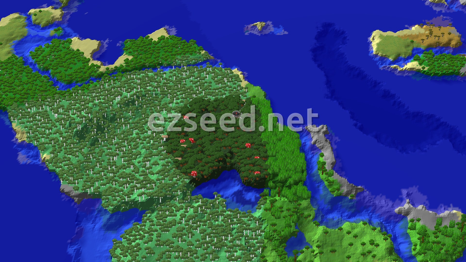 Aerial Minecraft seed map — Dark Forest Spawn with Nearby Jungle