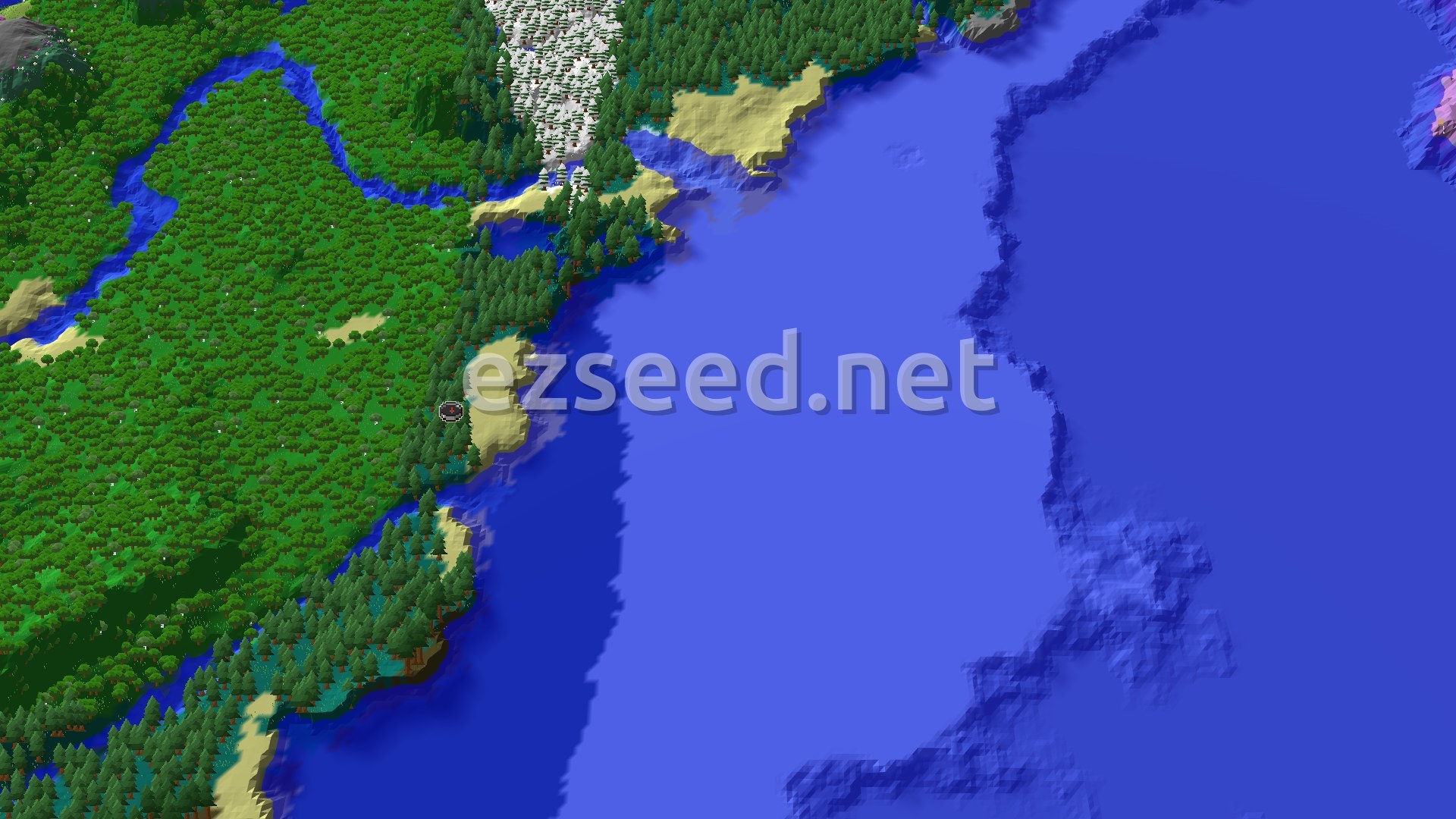 Aerial Minecraft seed map — Taiga Spawn with Nearby Zombie Village