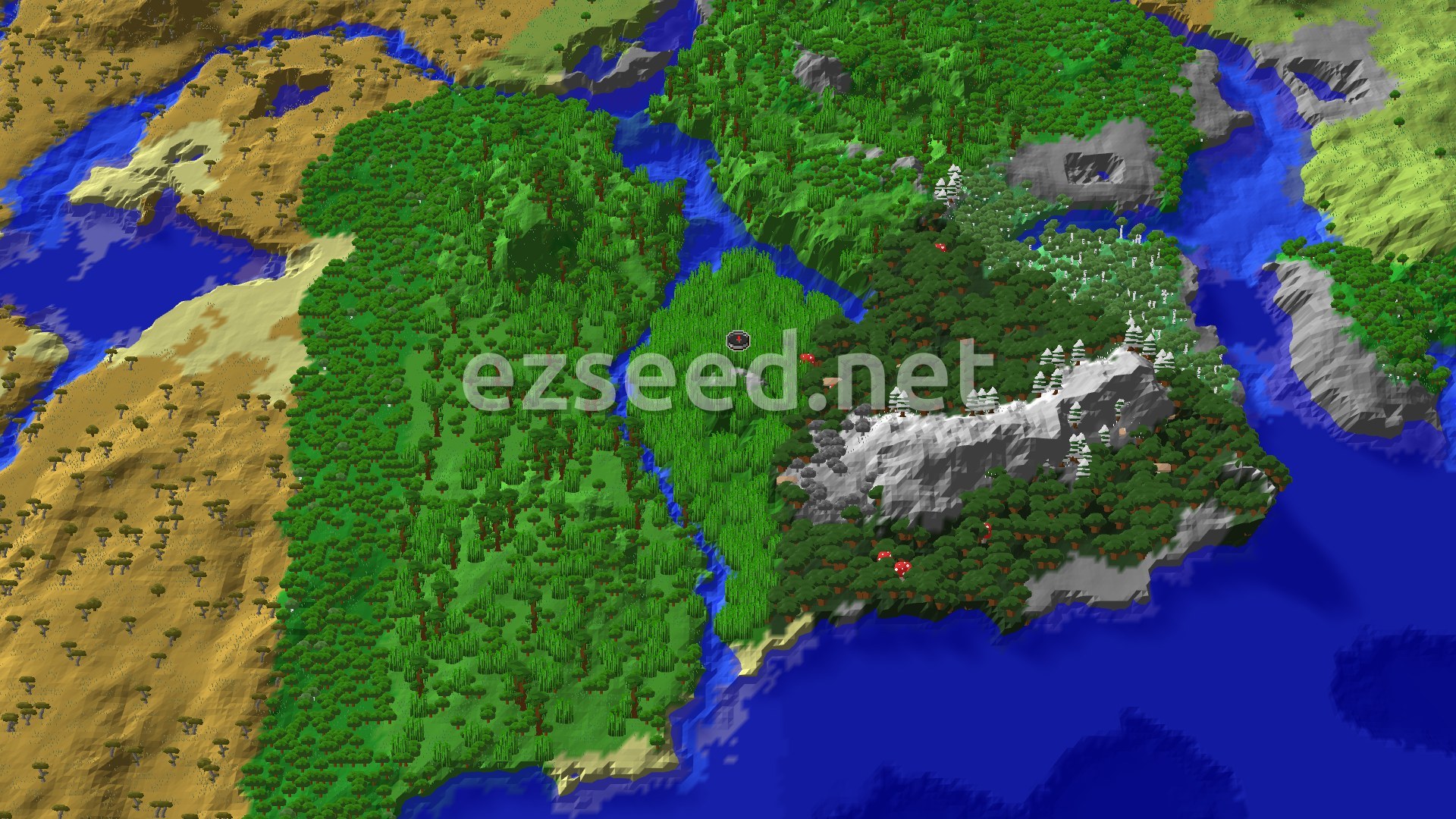 Aerial Minecraft seed map — Bamboo Jungle Spawn with Nearby Trial Chambers