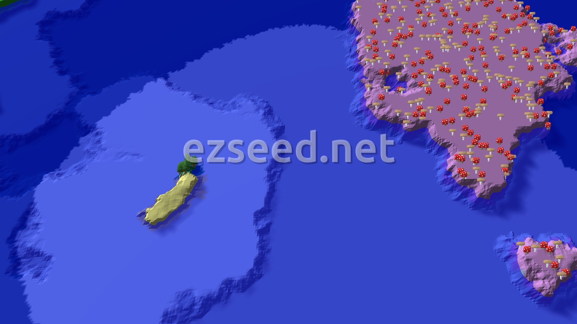 Aerial Minecraft seed map — Mushroom Fields Near Spawn in Cold Ocean