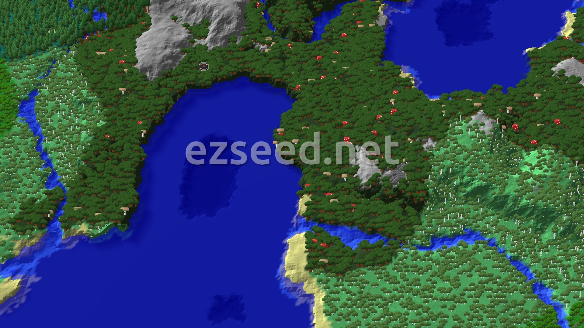 Aerial Minecraft seed map — Dark Forest Spawn with Close Ancient City