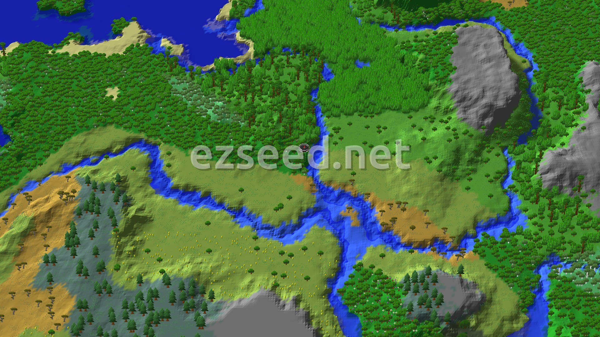 Aerial Minecraft seed map — Abandoned Village Next to Bamboo Jungle