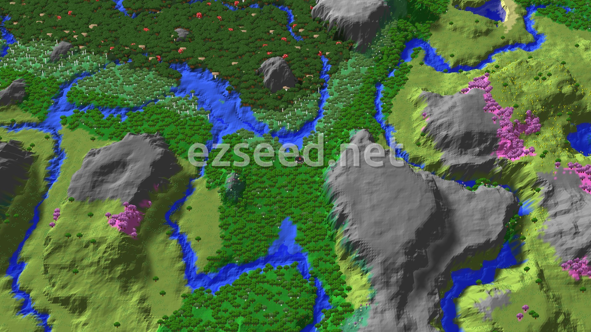 Aerial Minecraft seed map — Ancient City Not Far From Forest Spawn