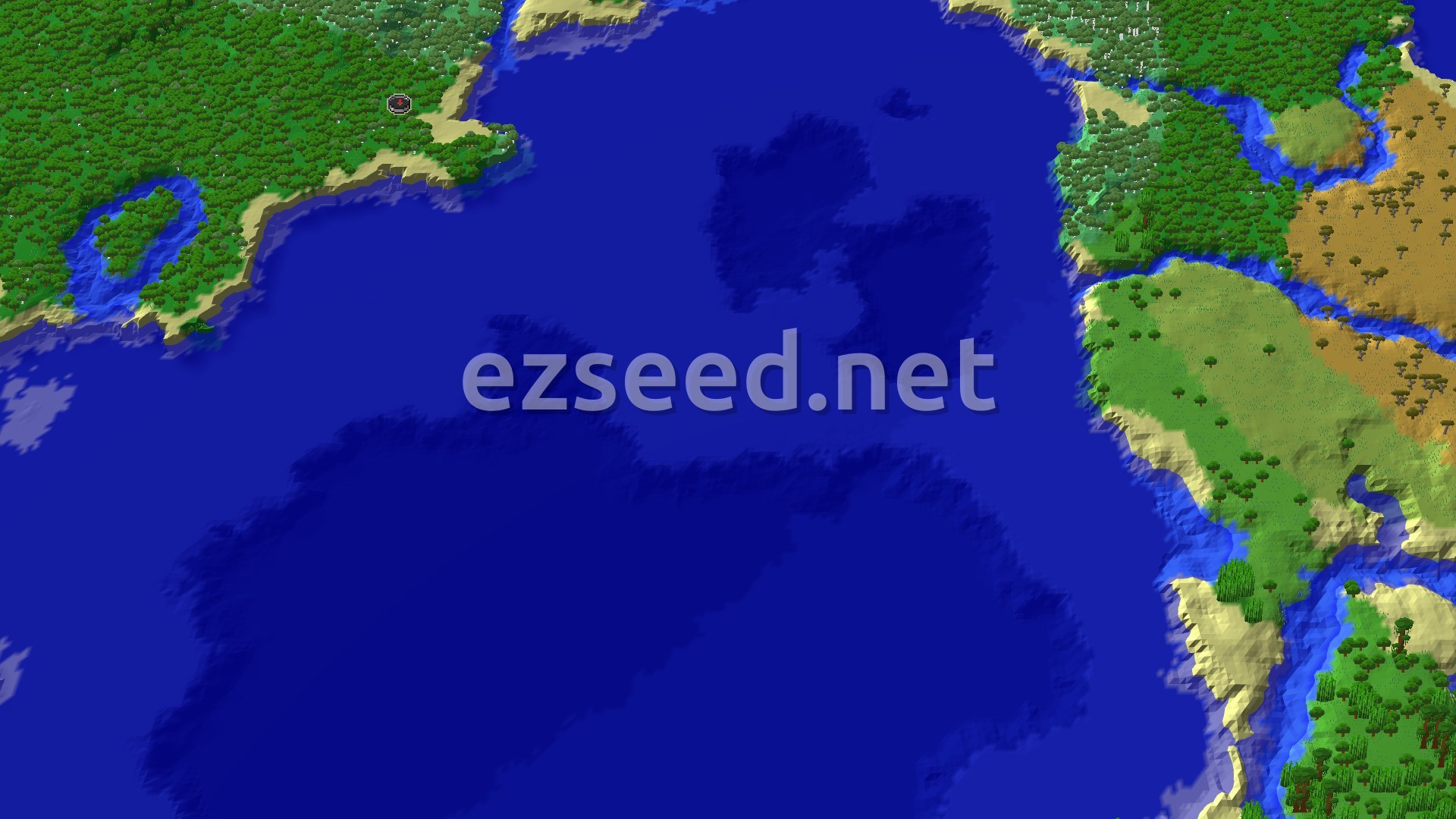Aerial Minecraft seed map — Trial Chambers and Ocean Monument Near Spawn