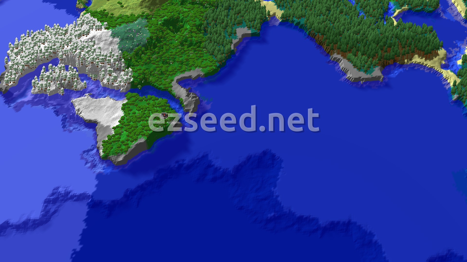 Aerial Minecraft seed map — Frozen Ocean and Deep Cold Ocean Spawn