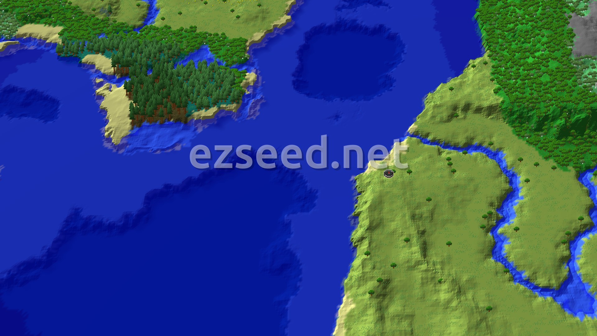 Aerial Minecraft seed map — Trial Chambers Near Ocean Coast